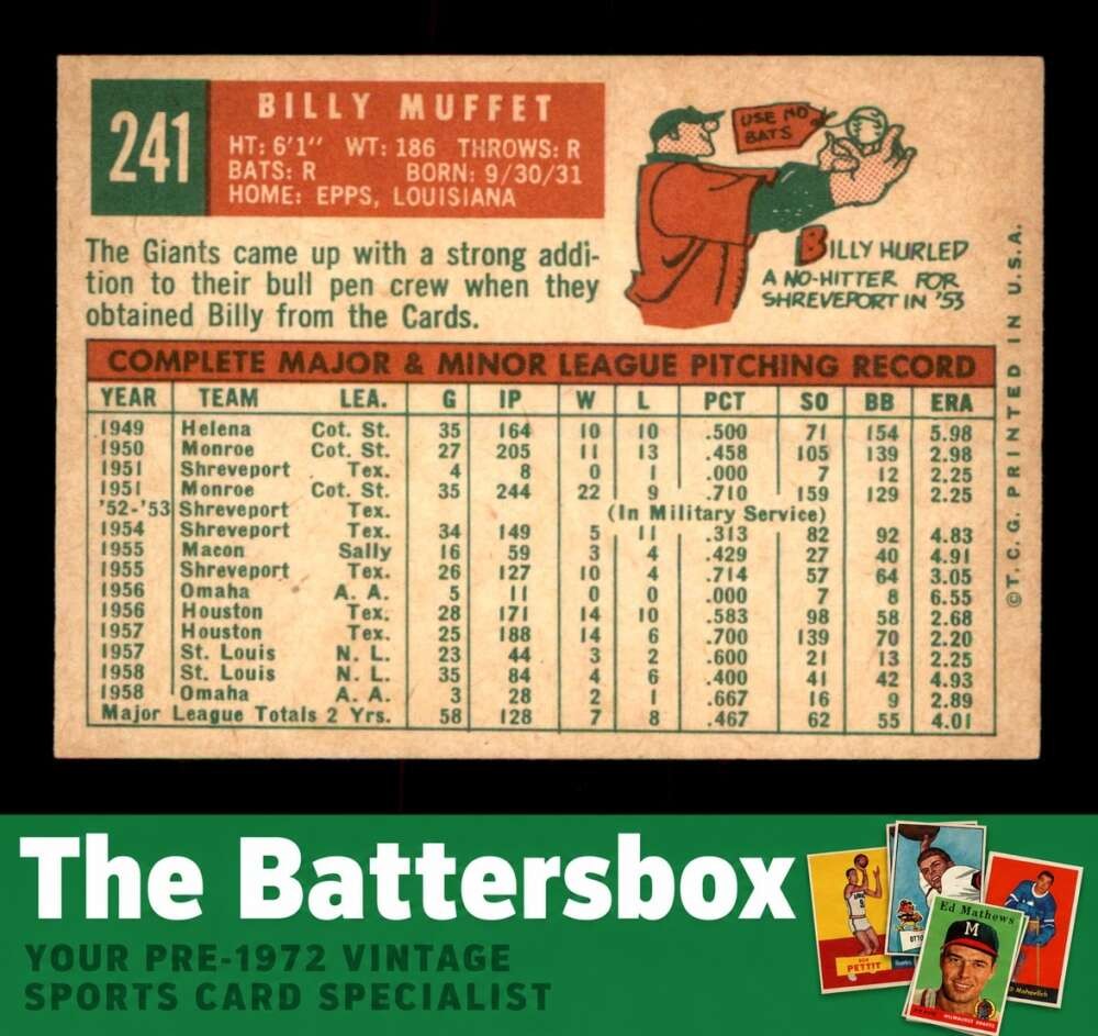 1959 Topps #241 Billy Muffett NM/NM+ X3770076
