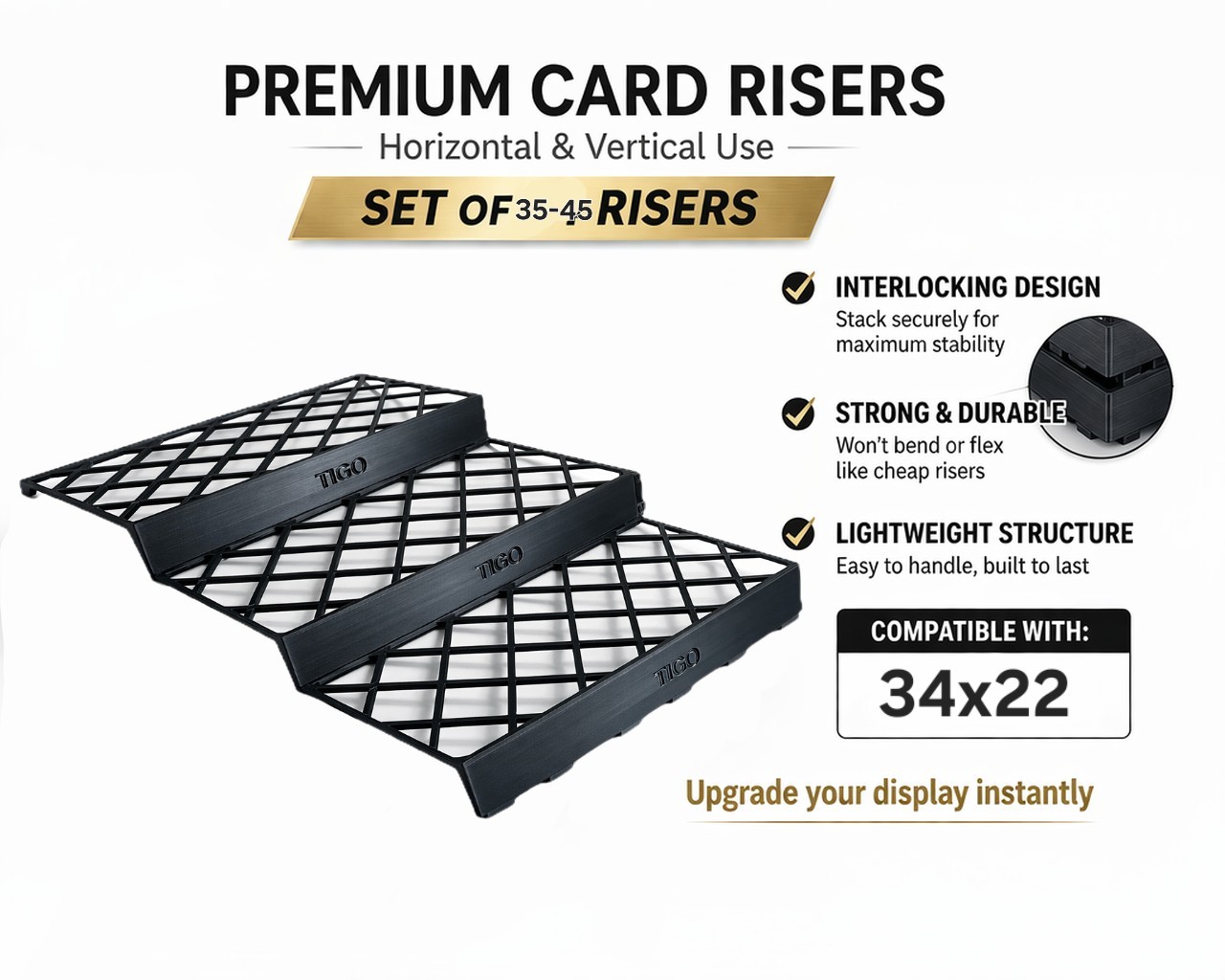 Display Case Card Riser Stands-For 34×22 Vertical/Horizontal Case – 27-33 Risers