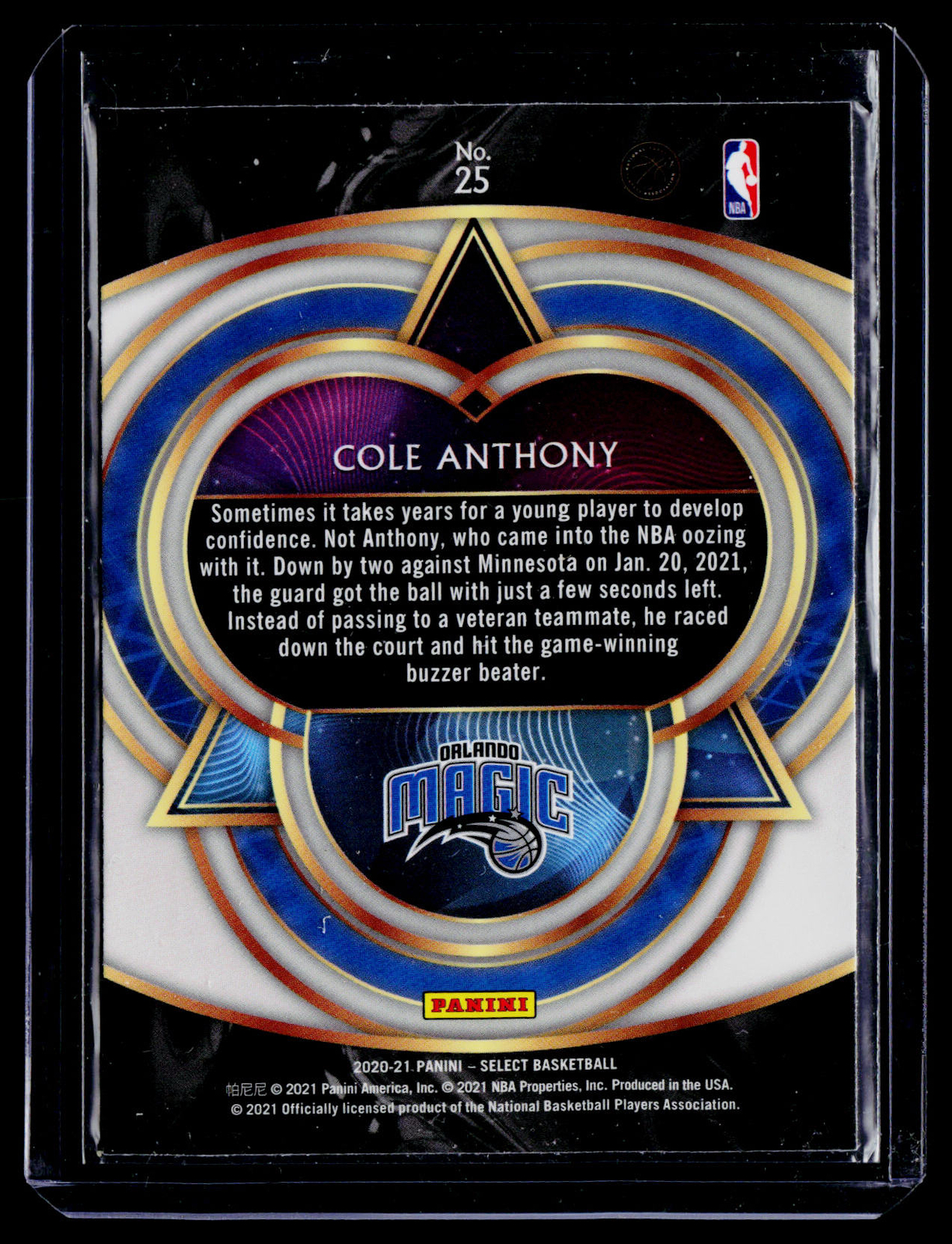 2020-21 Panini Select #25 Cole Anthony Phenomenon