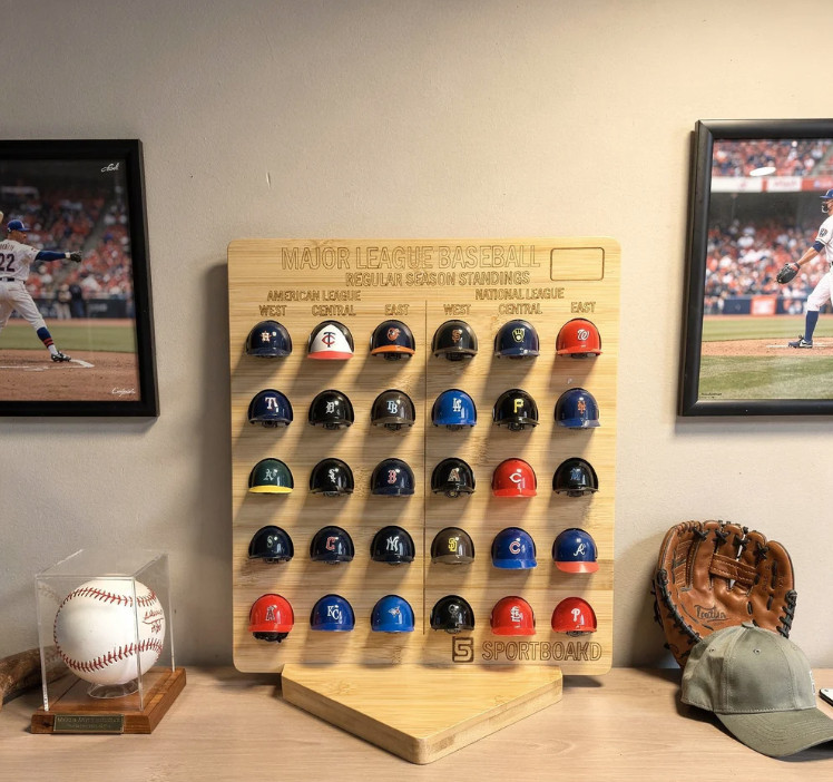 MLB Mini Helmet Display Board — All 30 Teams | Bamboo | Rawlings Helmets Include