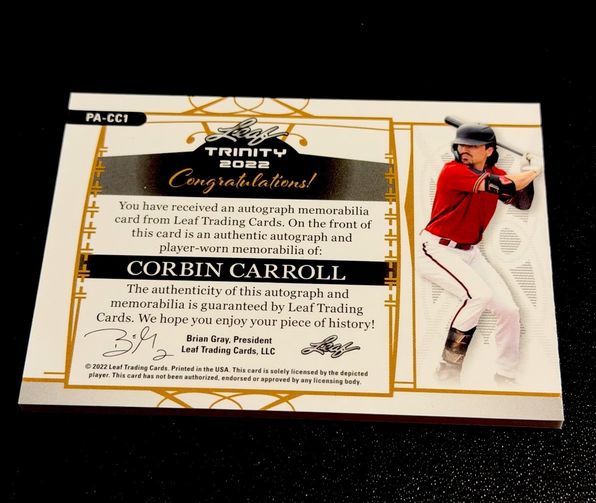 2022 Leaf Trinity Patch/AUTO Corbin Carroll Rc #PA-CC1 – #/99 – D-BACKS STAR —