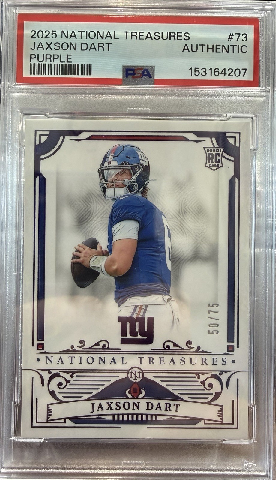 2025 Panini National Treasures – Jaxson Dart #73 Purple /75 (RC)