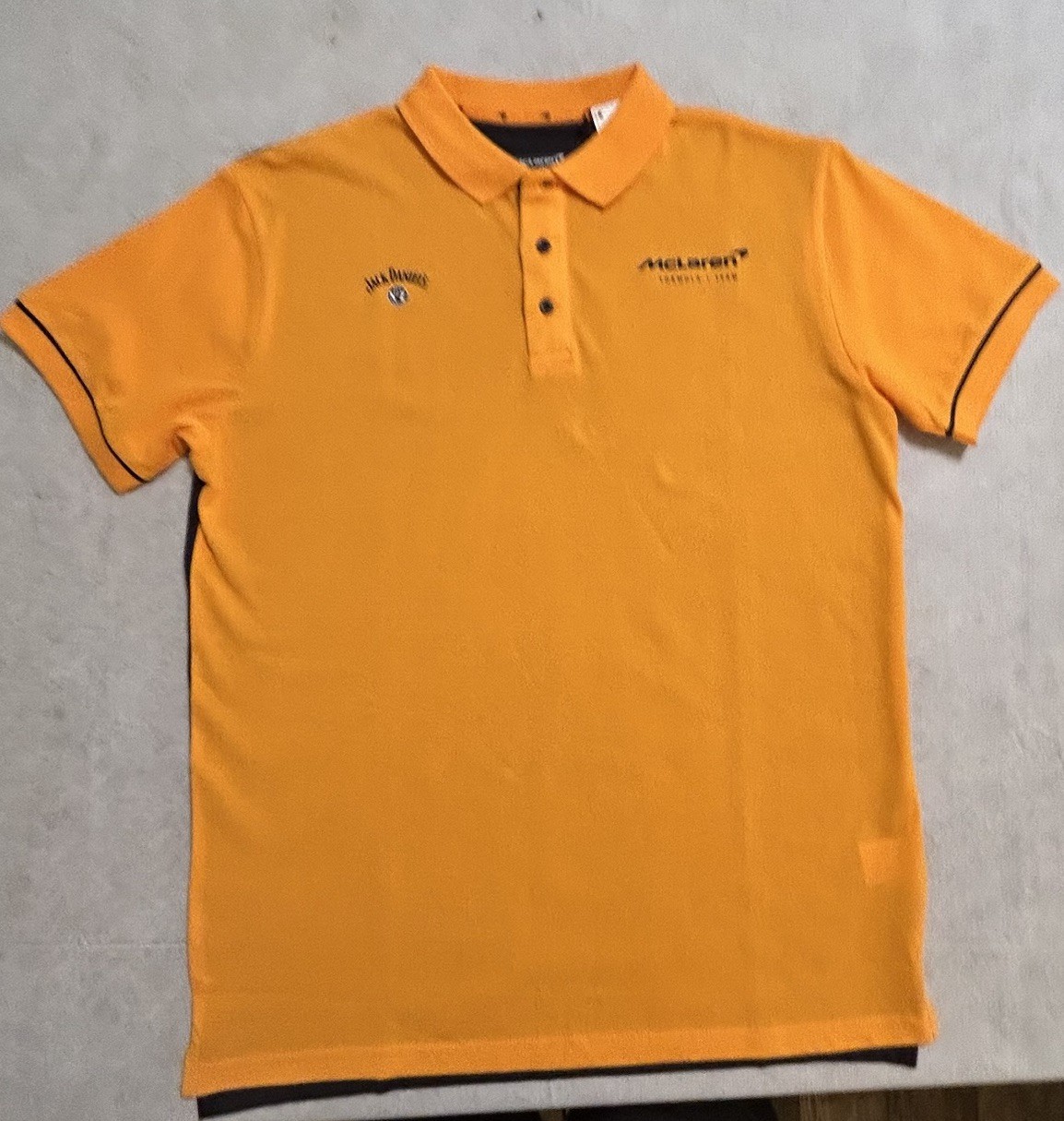 NWT McLaren Formula 1 Team Polo Shirt Mens L Jack Daniels F1 Racing Yellow