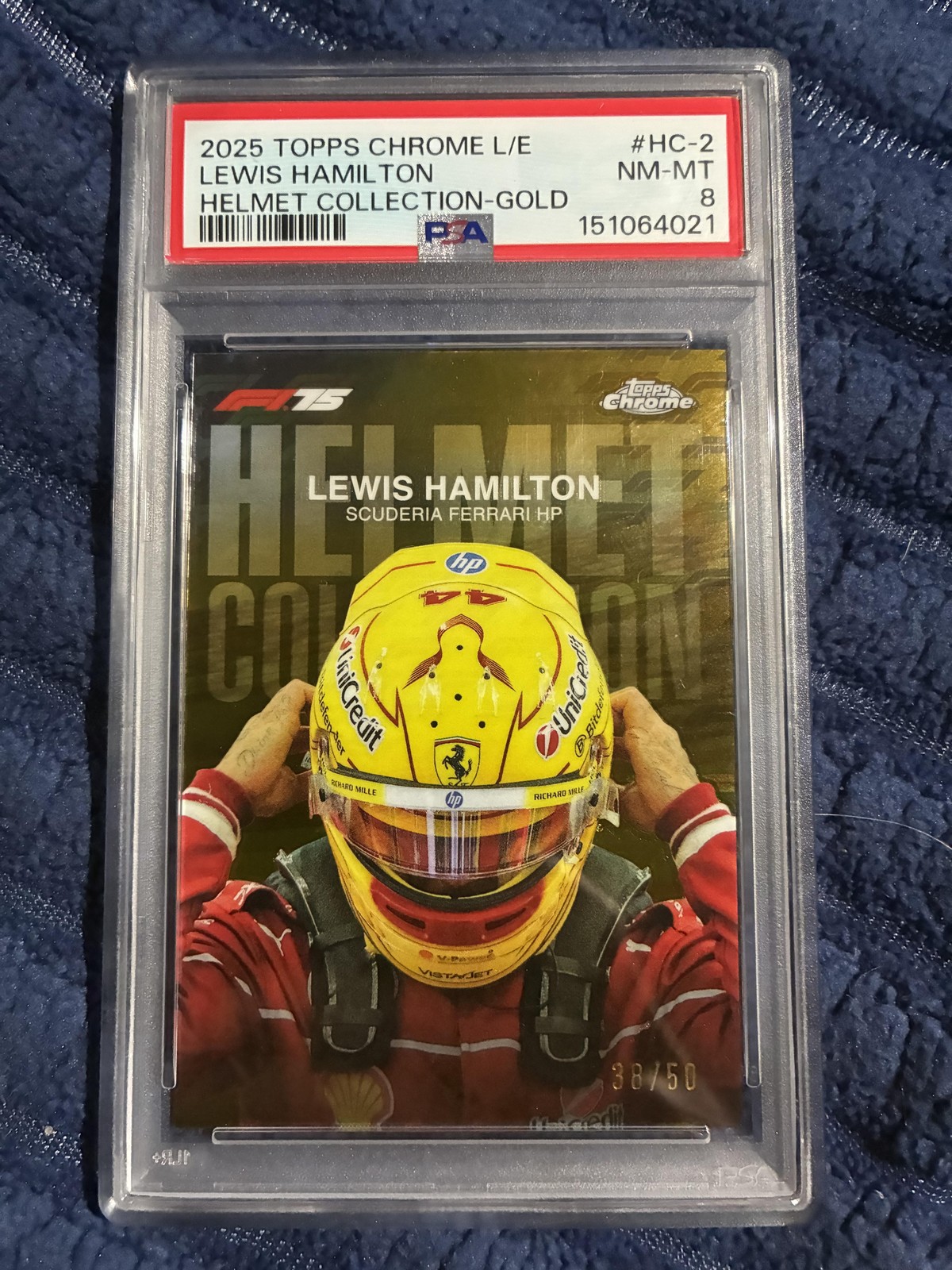 2025 Topps Chrome LogoFractor Formula 1 Lewis Hamilton Helmet Gold #/50