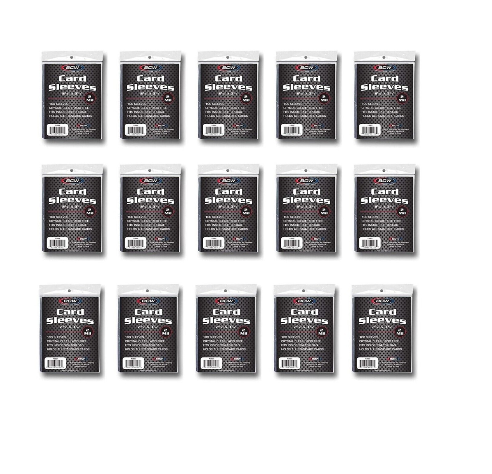 BCW (1500 count) Soft Trading Card Sleeves (15 Packs) Acid Free Archival Safe