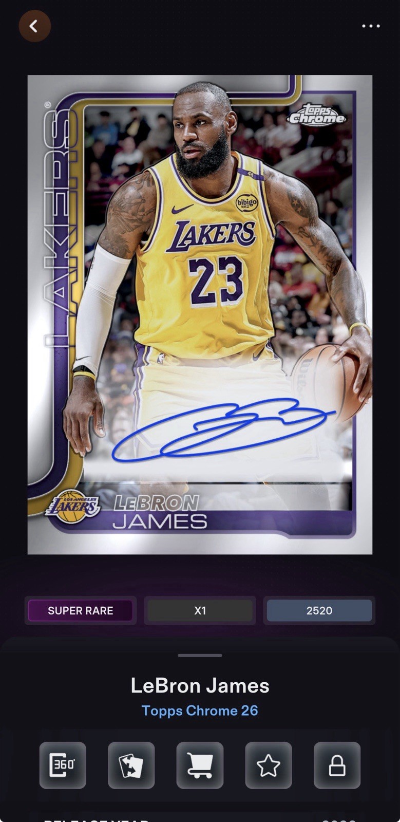 LeBron James NBA Collect Topps Chrome 26 Super Rare Signature Card Digital