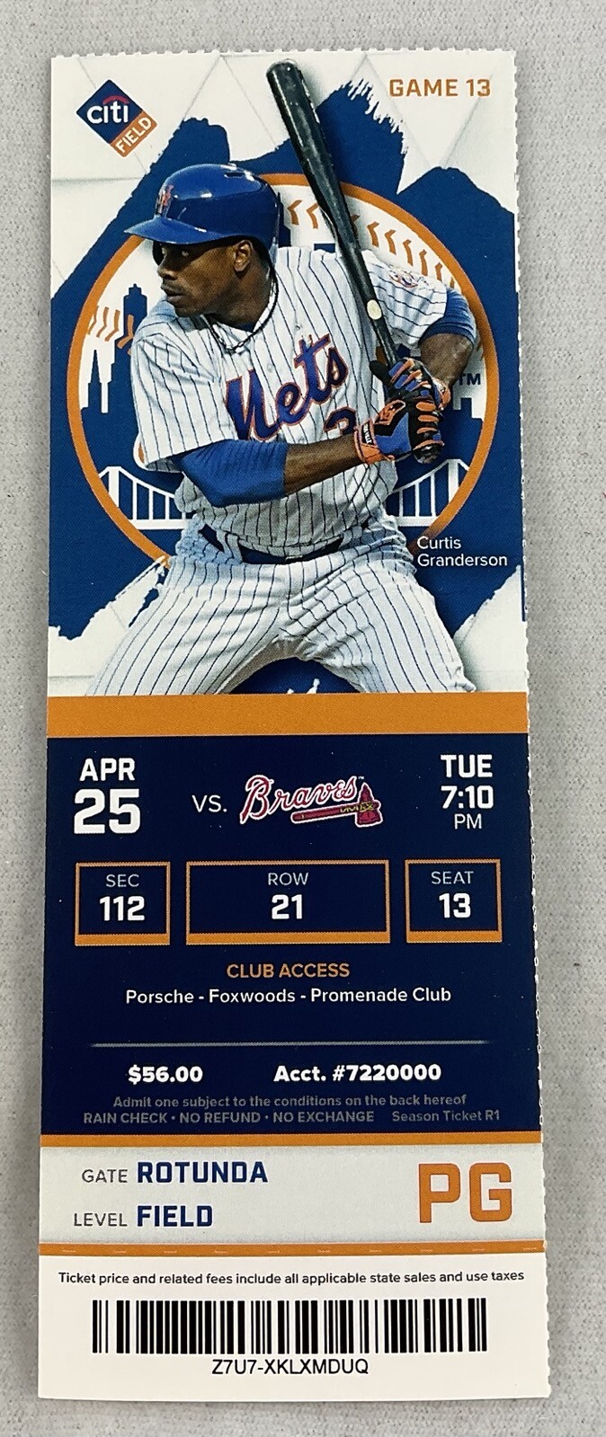 MLB 2017 04/25 (09/25) Atlanta Braves at New York Mets Ticket-Lucas Sims WP