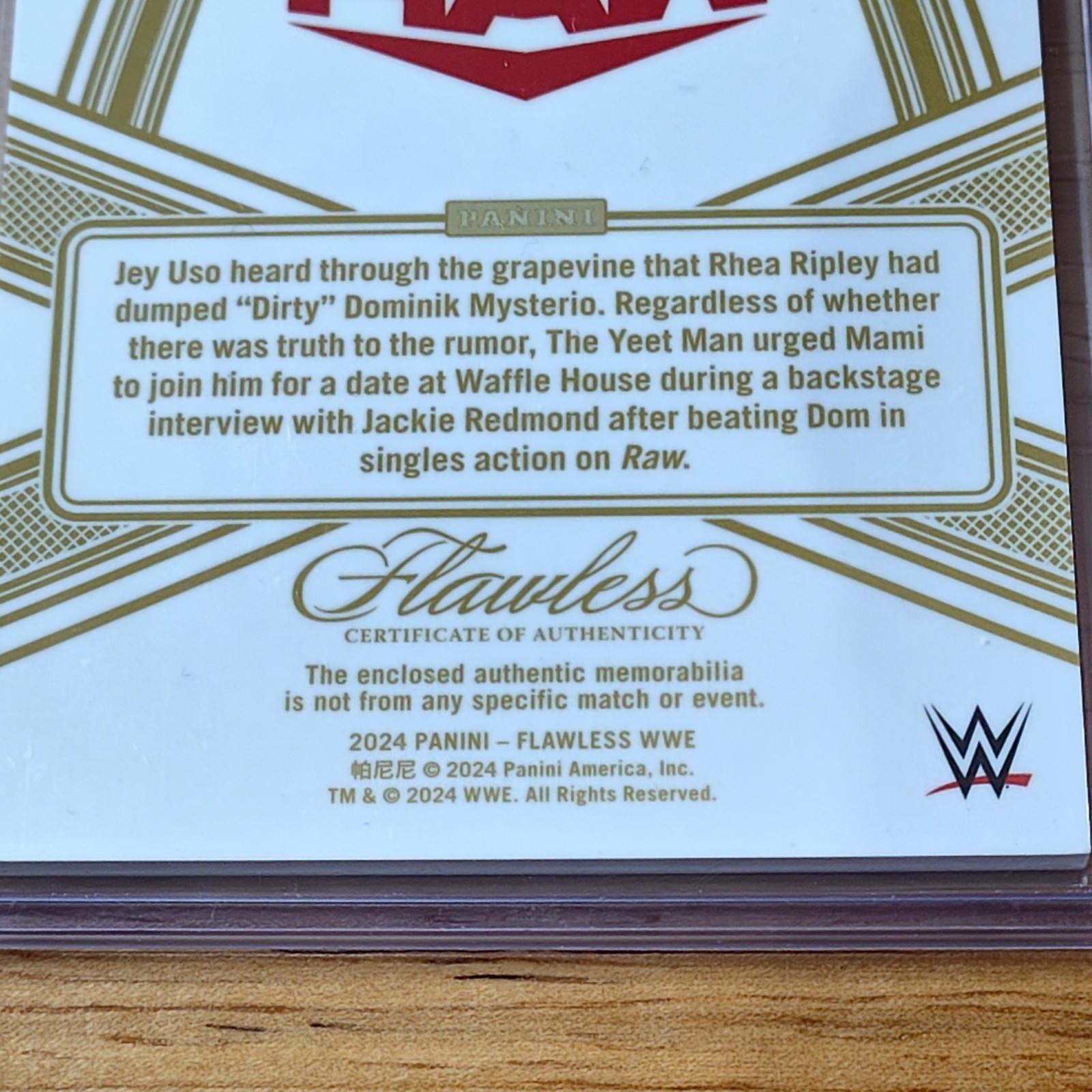 Jey Uso 2024 Panini Flawless JM-JUS Patch Card # 10/10 YEET! WWE RAW