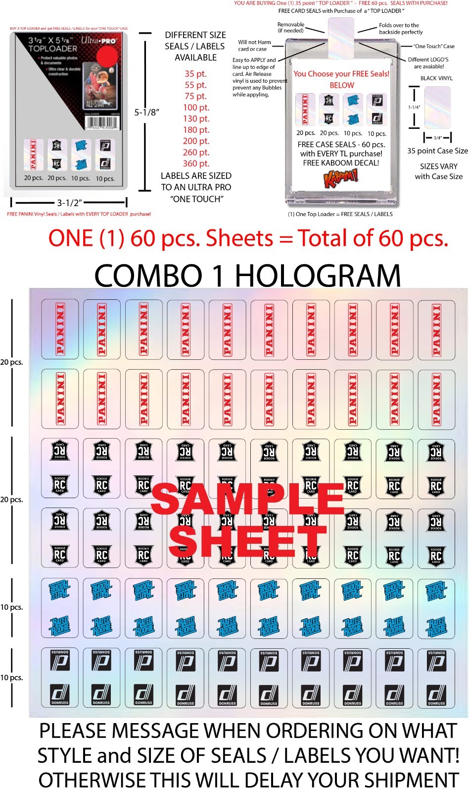 ONE TOUCH STICKER 35 pt. FREE PANINI LABELS SEALS 60 pcs. 9 SIZES FREE DECALS!