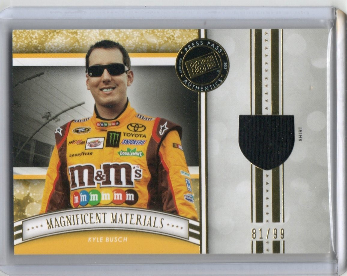 2012 PRESS PASS Kyle Busch MAGNIFICENT MATERIALS SHIRT PATCH CARD 81/99!