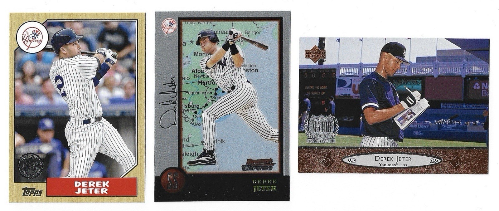 Derek Jeter 3 Card Yankees Lot 1998 Bowman Chrome, 1996 Upper Deck, 2022 Topps