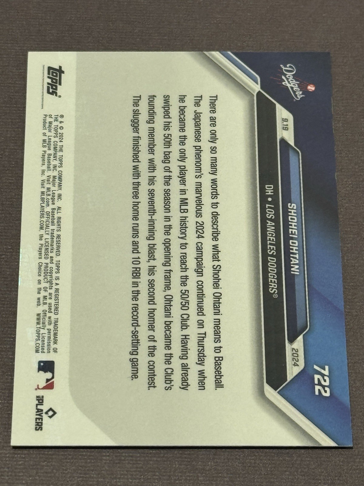 Topps Now Shohei Ohtani Los Angeles Dodgers 2024 #722 50/50 MLB History