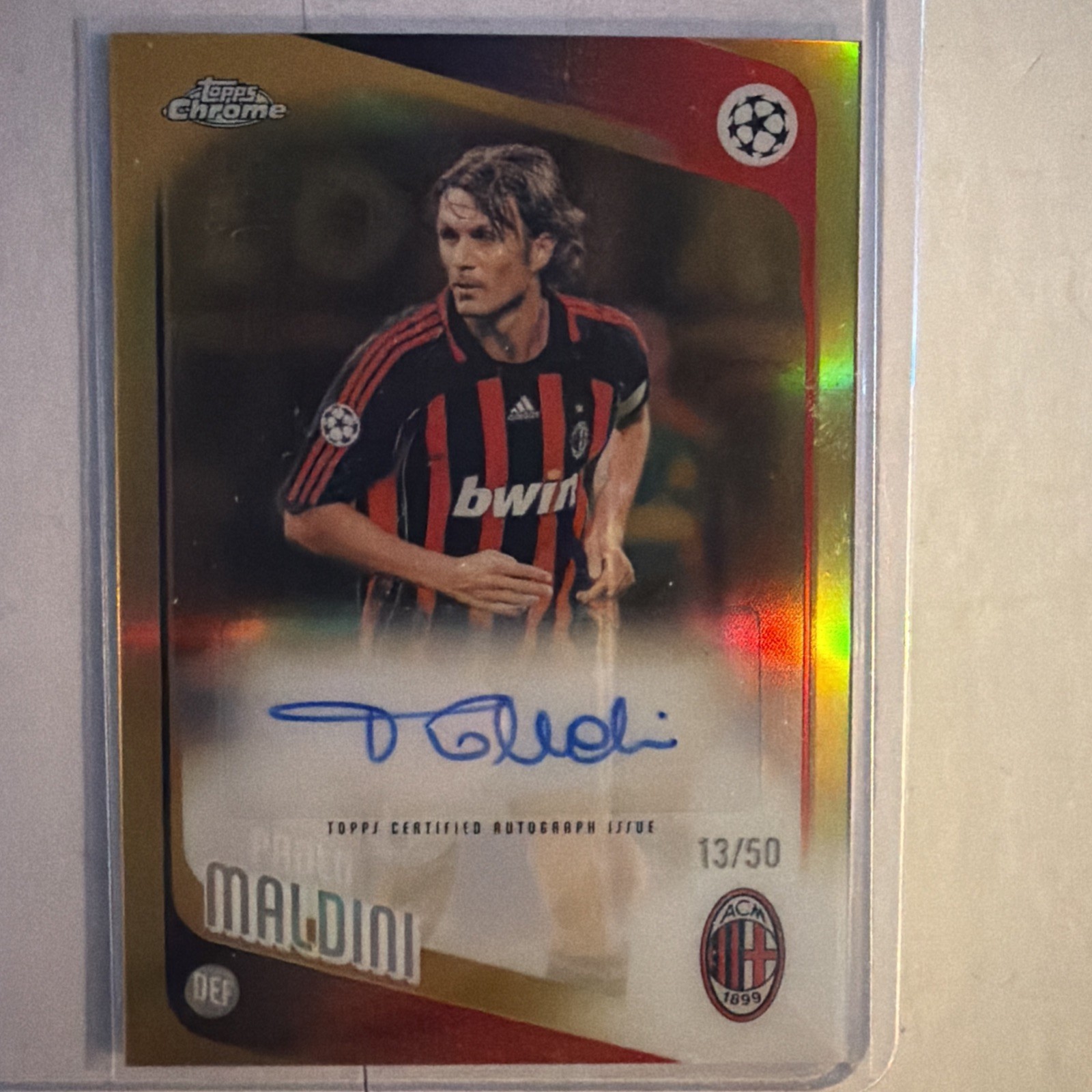 2025/26 Topps Chrome UEFA Paolo Maldini Gold Auto 13/50 #CLA-PM