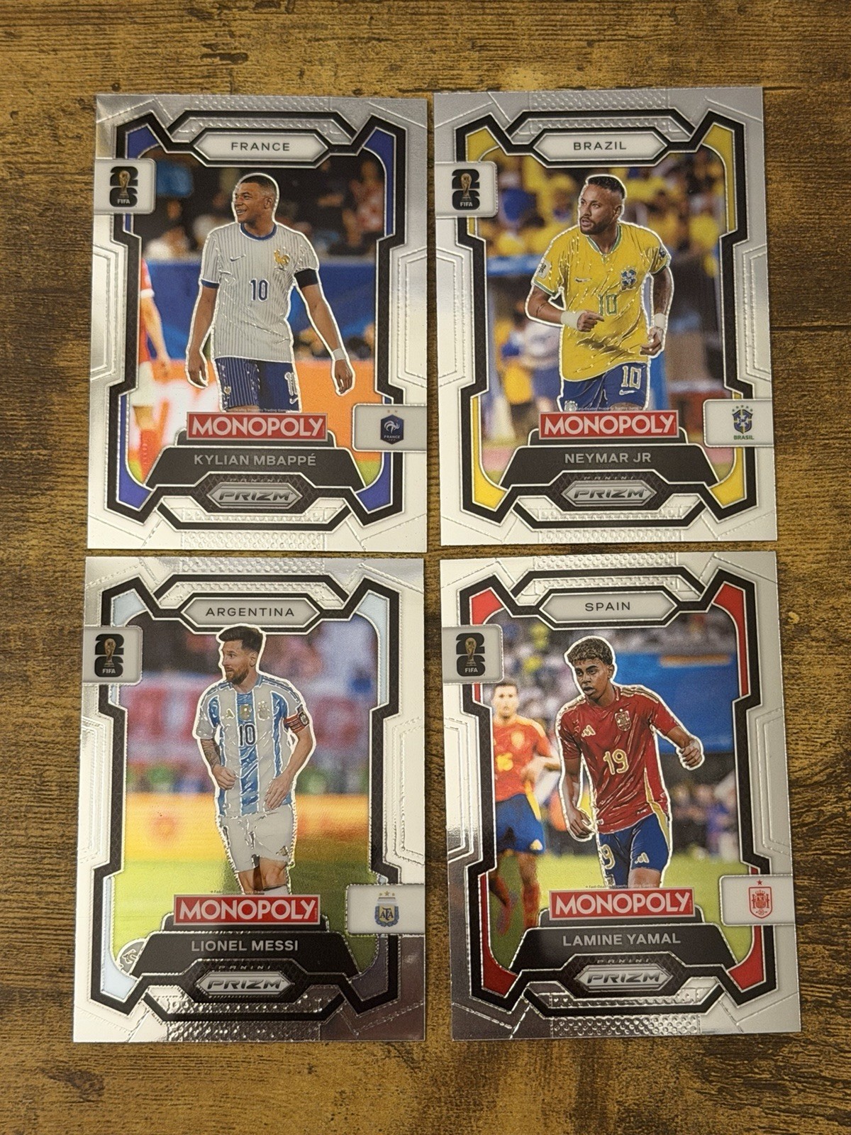 2026 Prizm Monopoly World Cup – 4 Card Base Lot – Messi, Yamal, Mbappe, Neymar