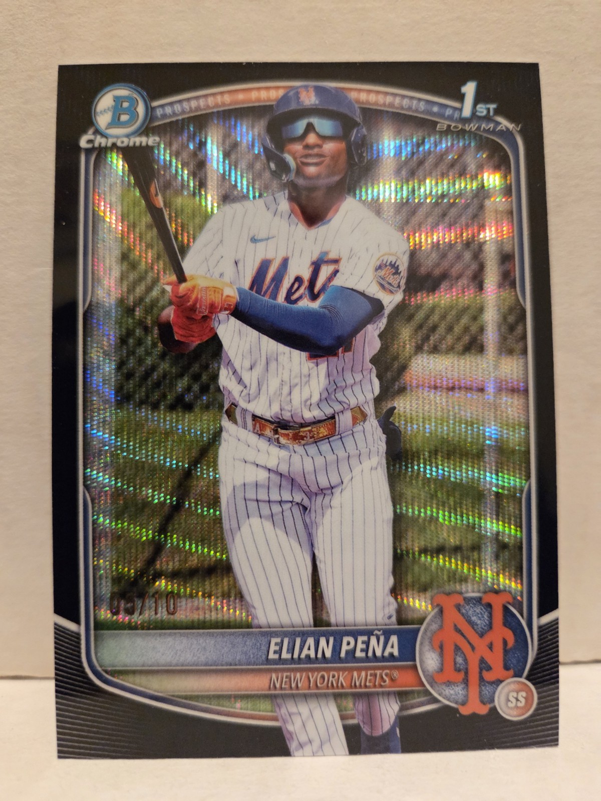 Elian Pena 2025 Bowman Chrome #BCP-155 Black Wave Refractor /10 1st Prospect RC