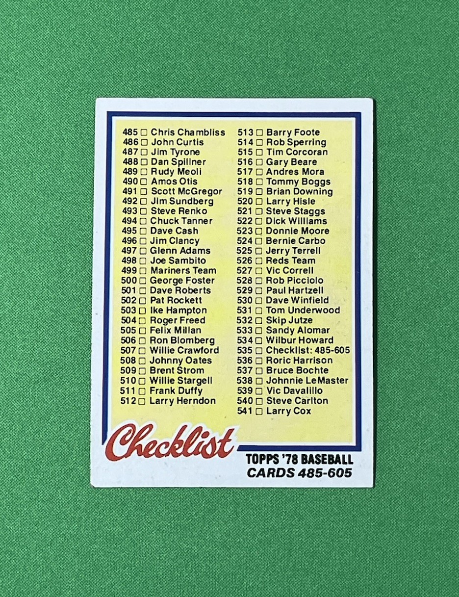 1978 Topps Baseball Checklist Lot • Complete (6) Card Subset • Unmarked • EX/NM