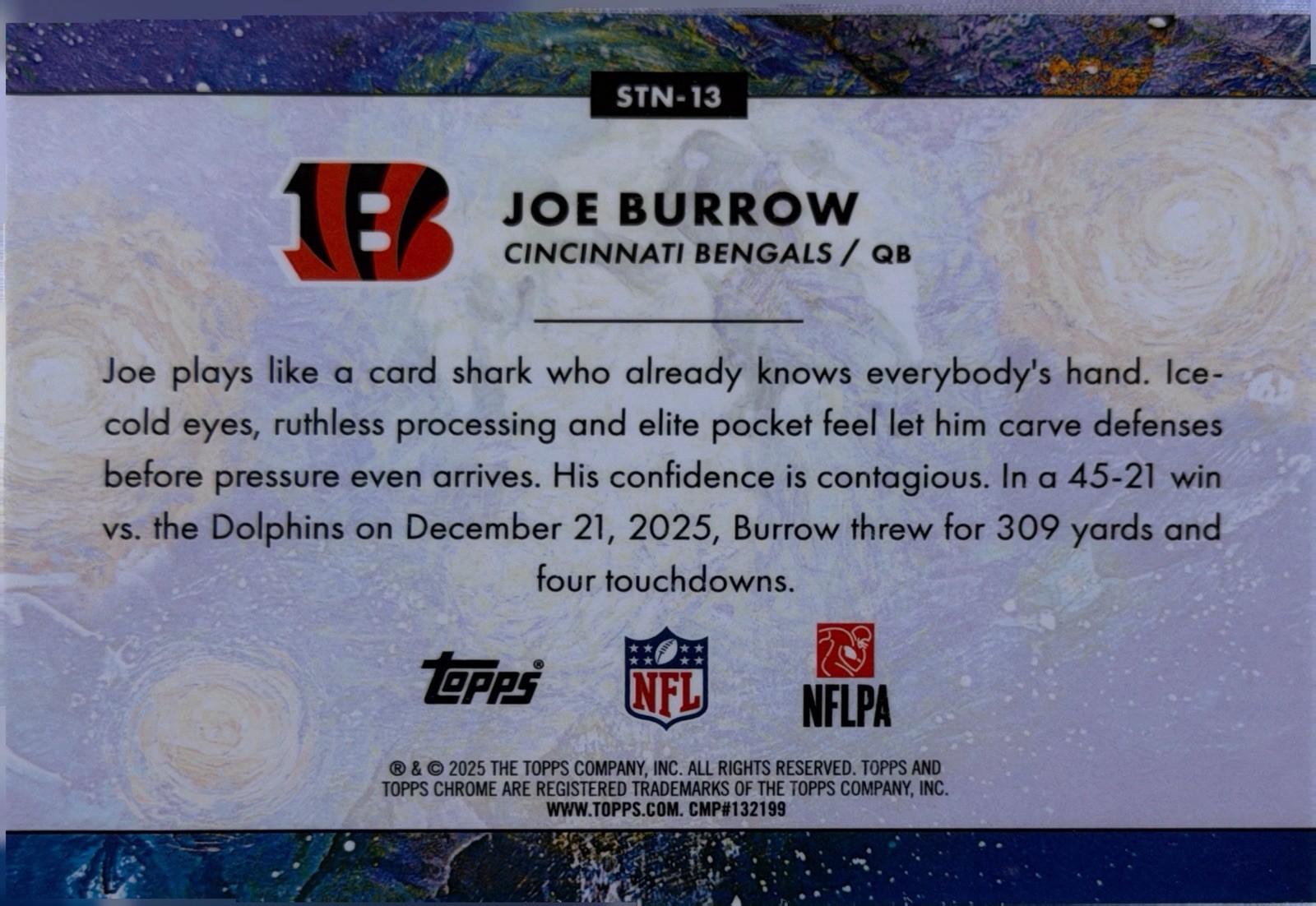 2025 Topps Cosmic Chrome Joe Burrow STN-13 Stars in the night Short Print SP