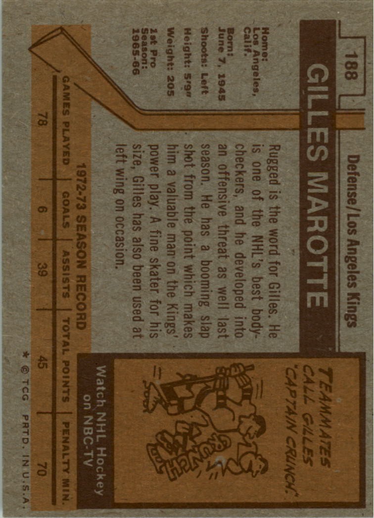 1973-74 Topps #188 Gilles Marotte – EX