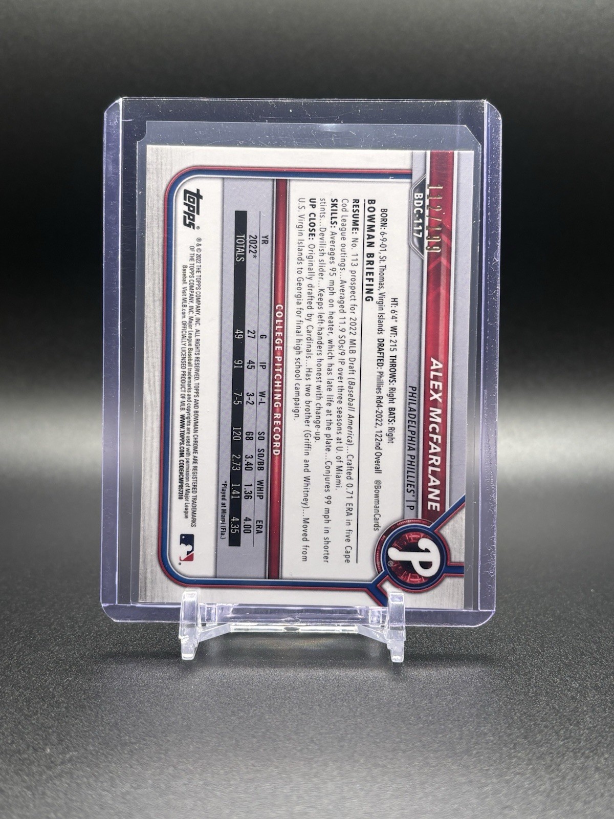 2022 Bowman Draft Chrome Alex McFarlane #BDC-117 Aqua Lava Refractor /199