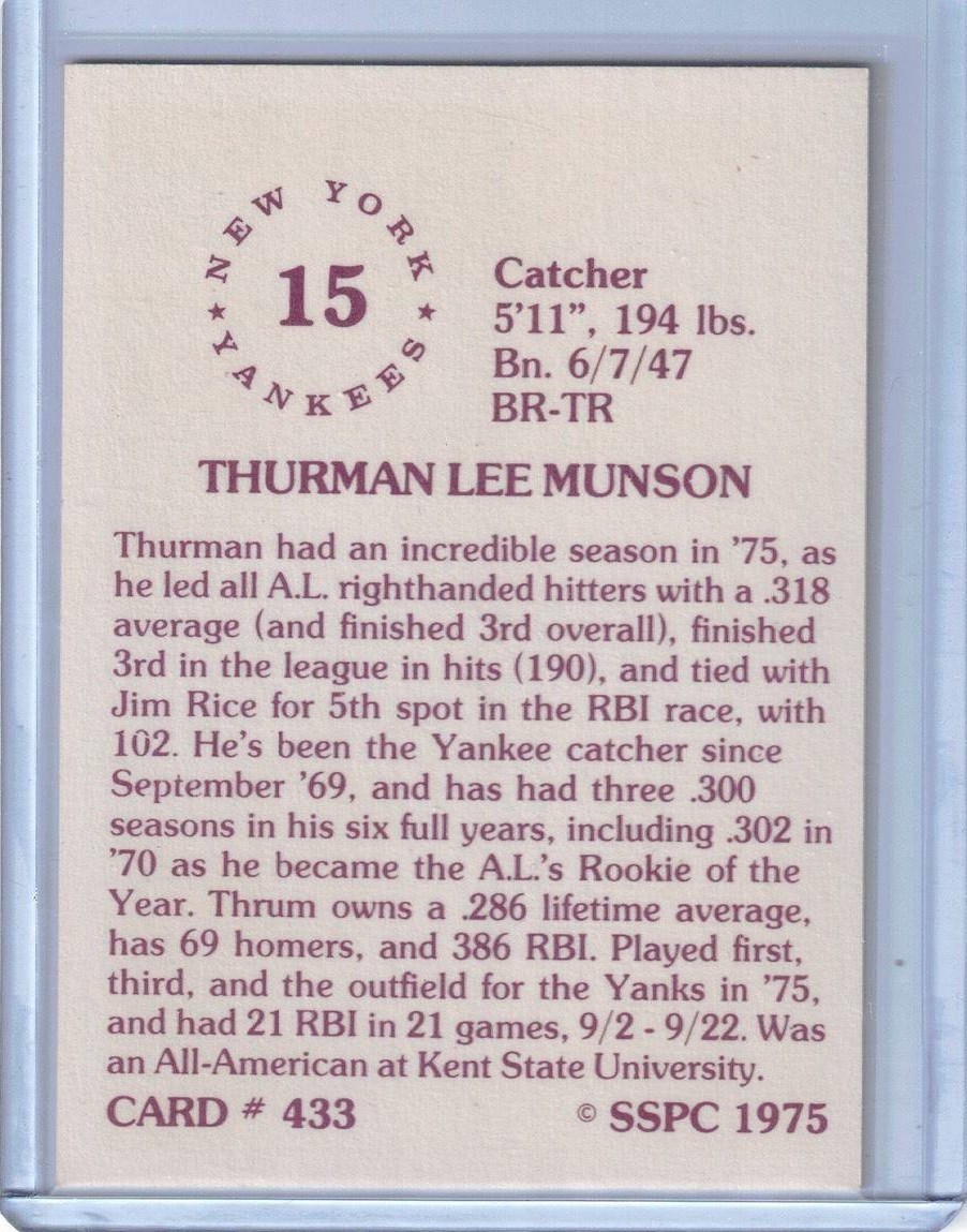 1975 SSPC #433 Thurman Munson C
