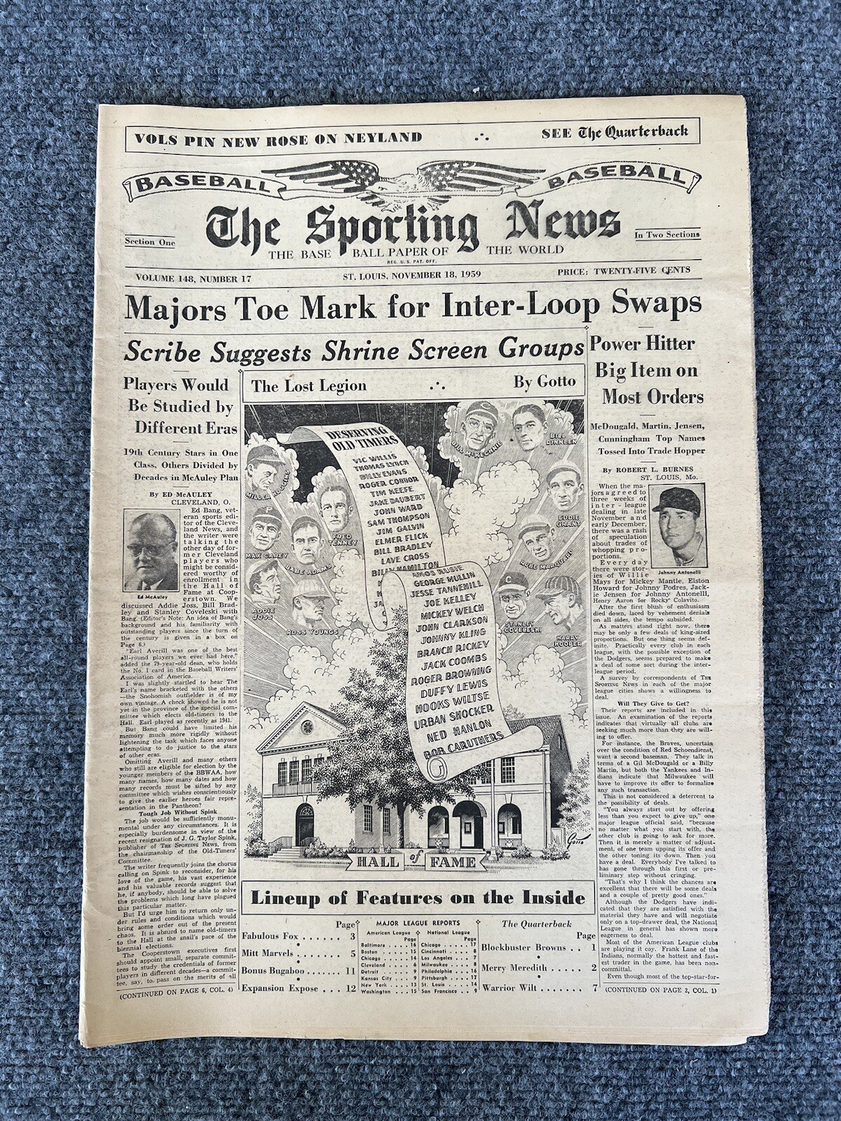 The Sporting News November 18 1959 “Majors Toe Mark For Inter-Loop Swaps” MLB