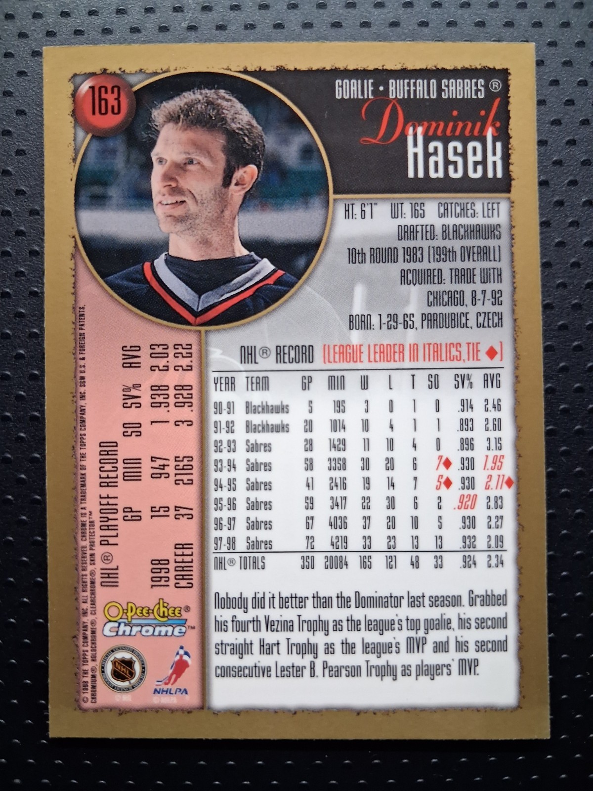 1998-99 O-Pee-Chee Chrome #163 Dominik Hasek