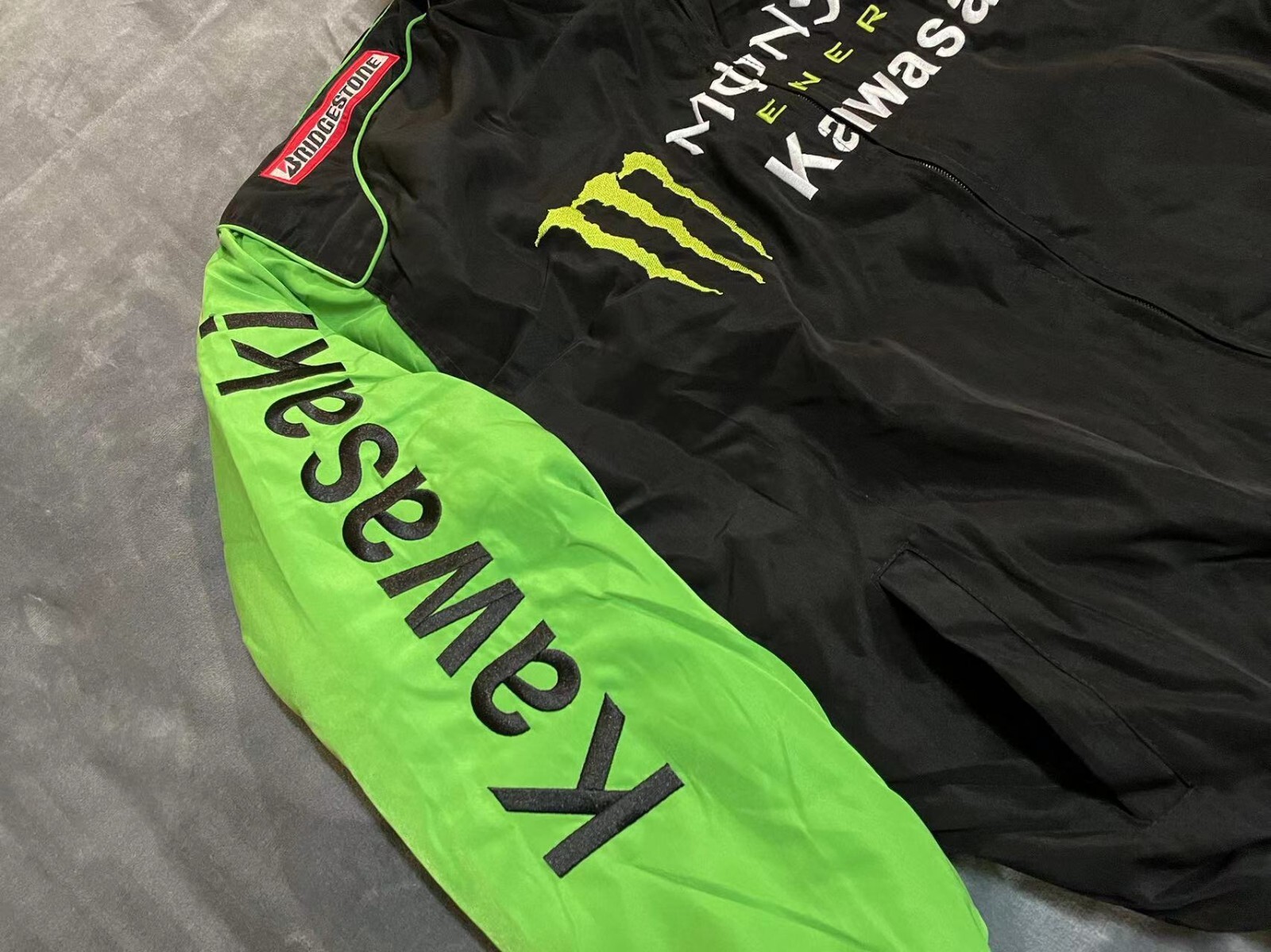 Unisex Adult Kawasaki Jacket Ebroidered Cotton Padded F 1 Racing Jacket