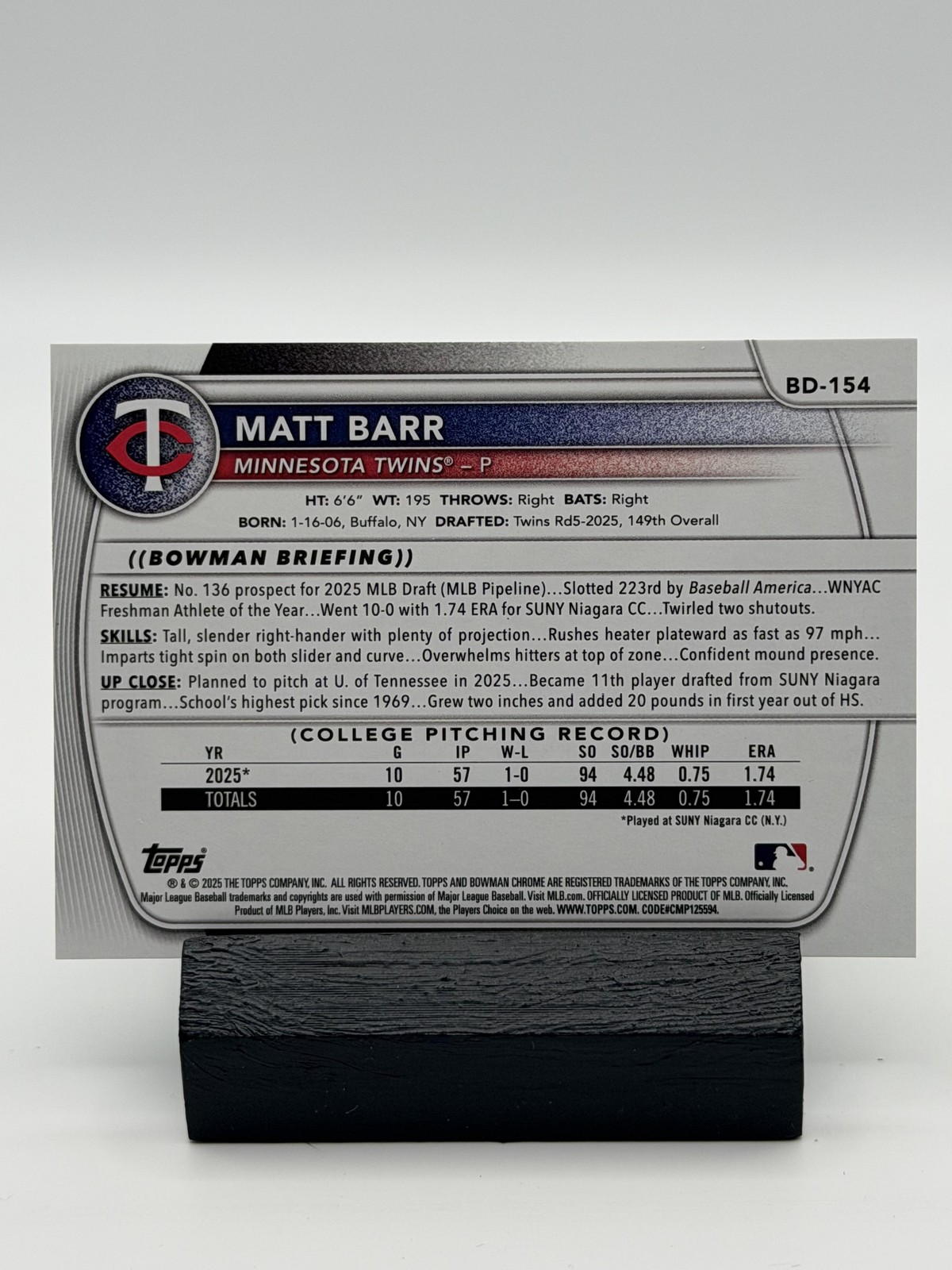 2025 Bowman Draft #BD-154 Matt Barr Green Border #/99