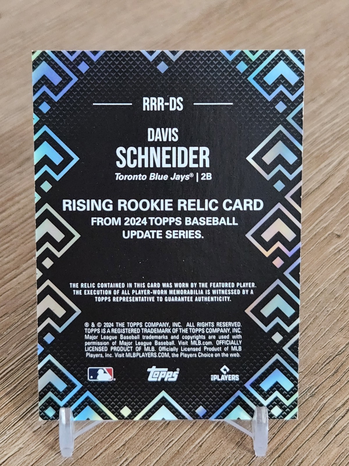 2024 Topps Update Davis Schneider RC Rising Rookie Blue Relic /199 Blue Jays