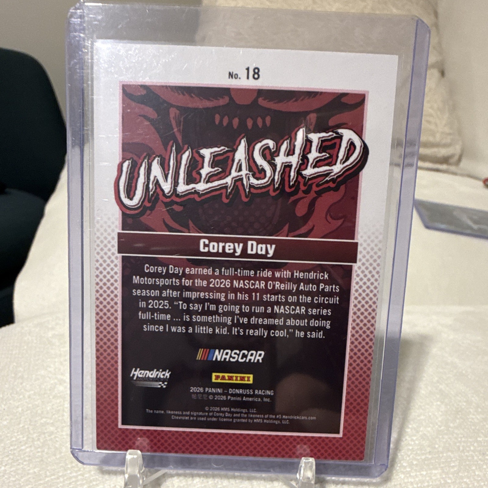 Panini 2026 Donruss NASCAR Corey Day Unleashed #18 Hendrick /99