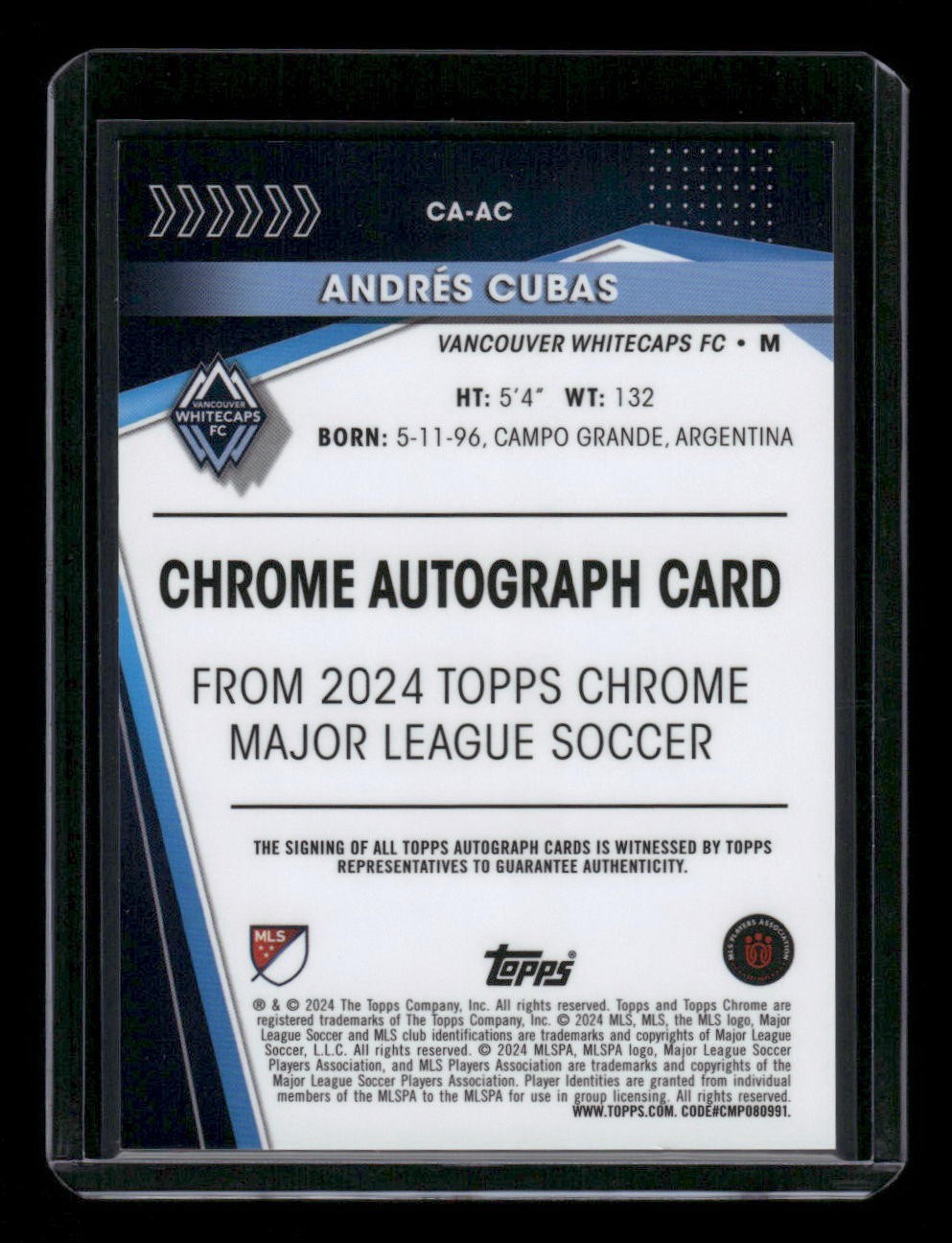 2024 Topps Chrome MLS Refractor Auto #CA-AC Andres Cubas (AU)