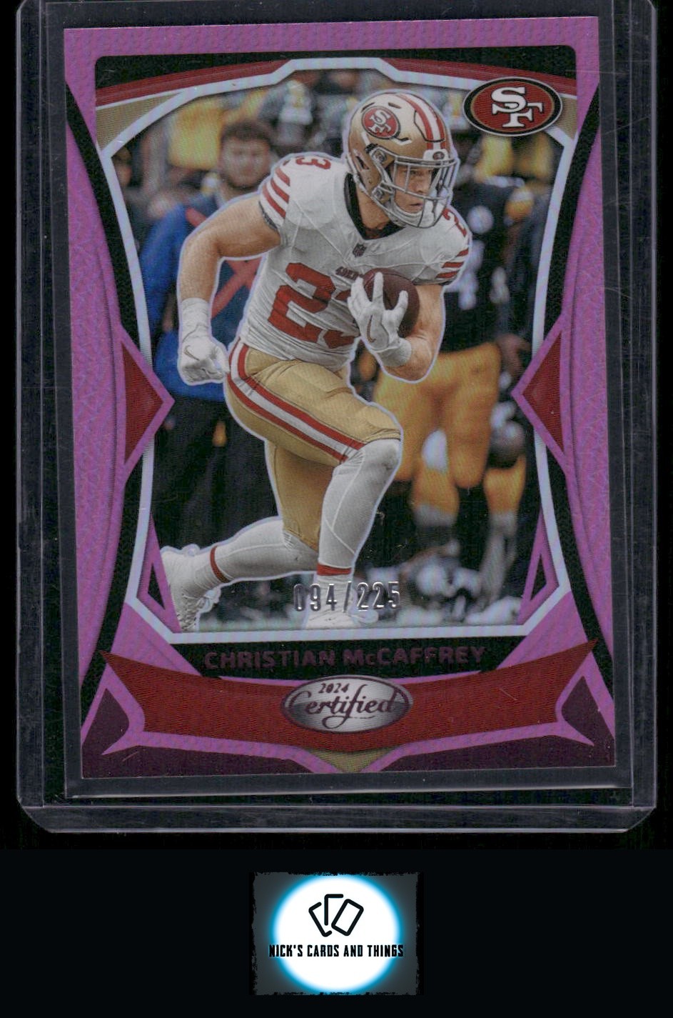 2024 Panini Certified #22 Christian McCaffrey Mirror Pink #/225