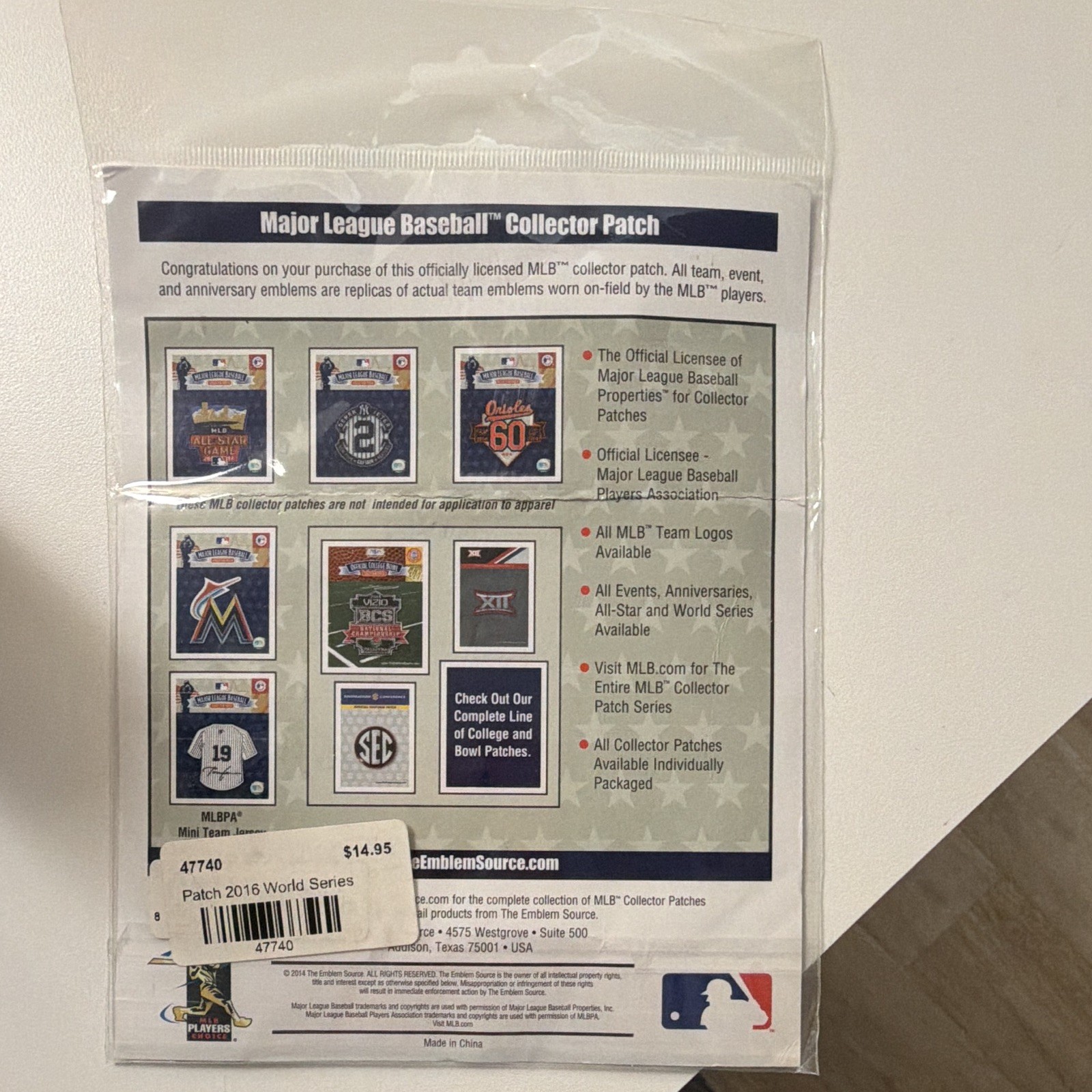 MLB 2016 World Series Baseball Collector Patch Officially Licensed