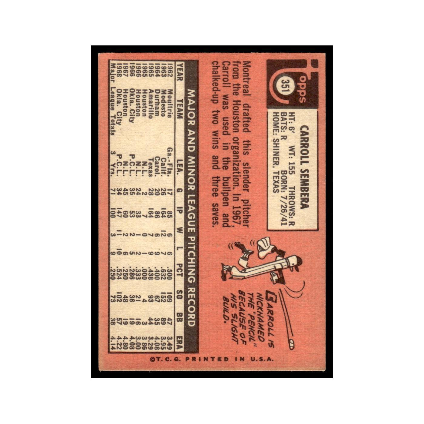 1969 Topps (Damaged) Carroll Sembera Montreal Expos #351
