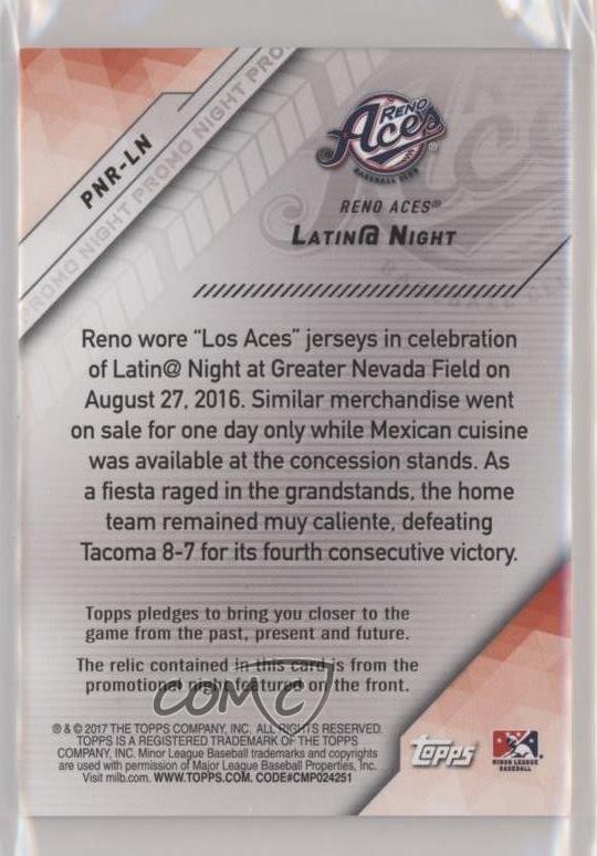 2017 Pro Debut Promo Night Uniforms Red Relics 6/10 Reno Aces Team Latin@ 6q1