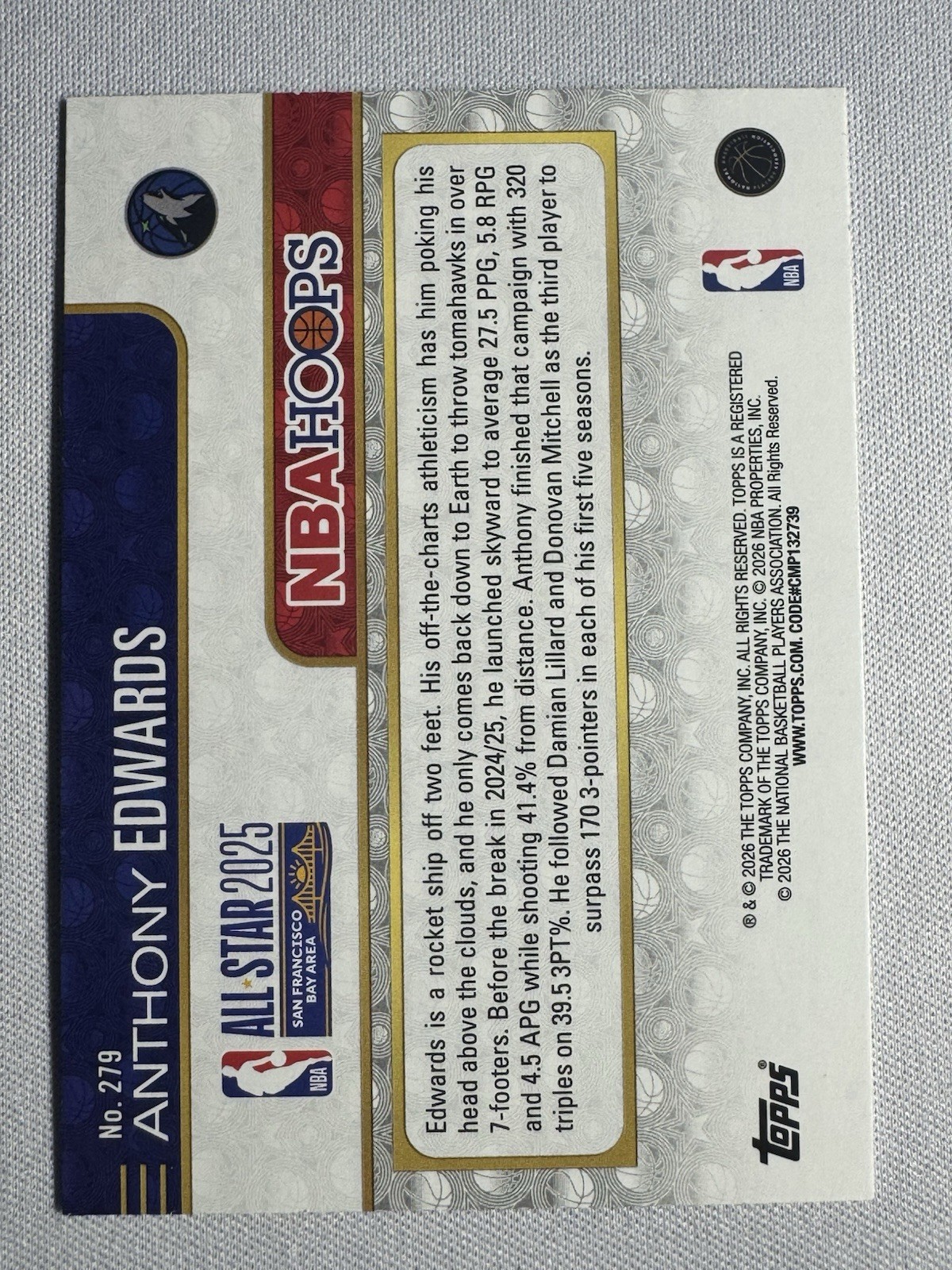 Topps 2026 NBA Hoops Anthony Edwards All-Star 2025 Holo Green Border #279