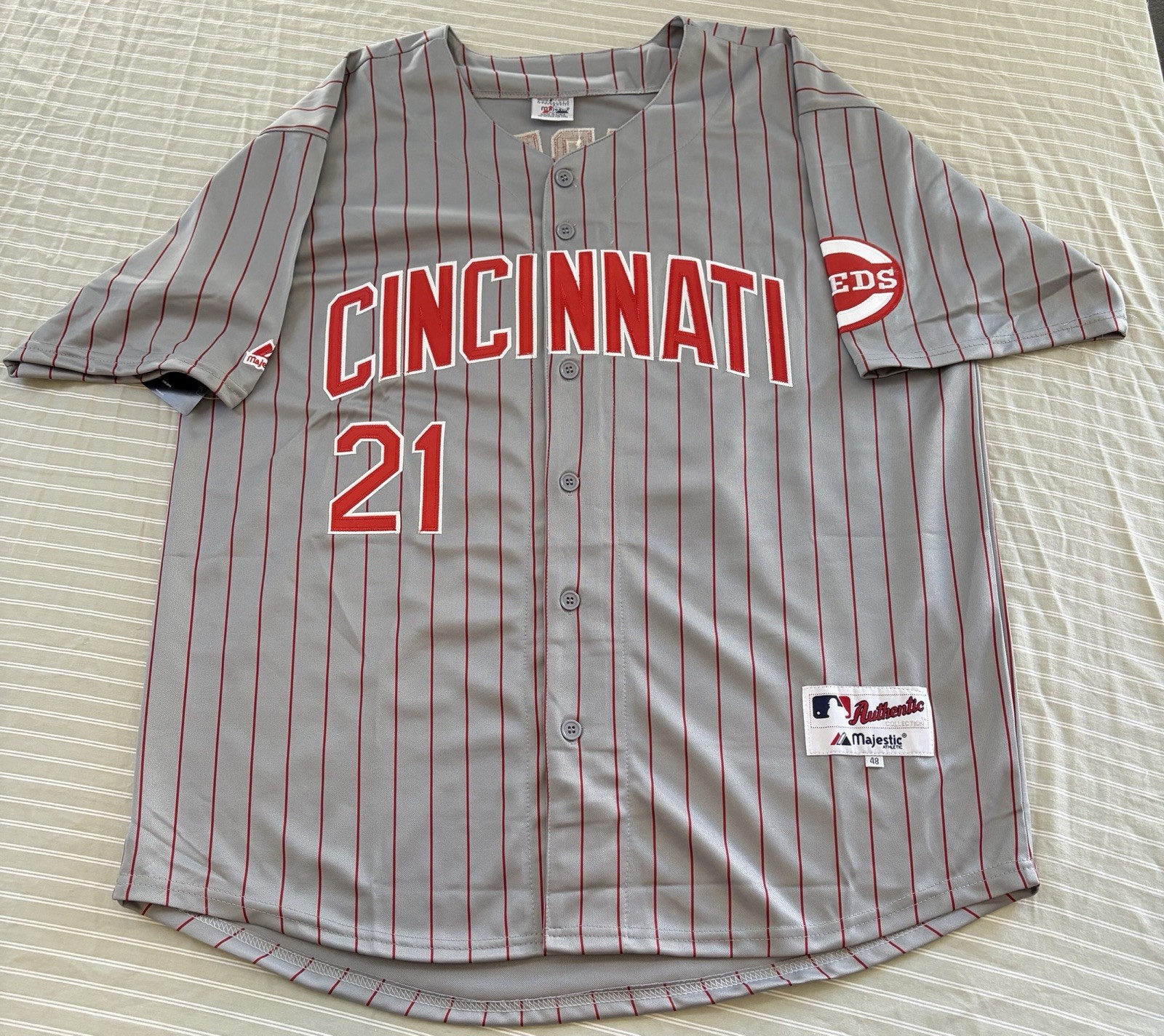 New Deion Sanders 1994 Cincinnati Reds Grey Road Jersey w/ Team Patch! Fast Ship