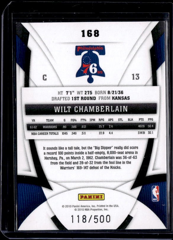2009-10 Panini Certified #168 Wilt Chamberlain #/500