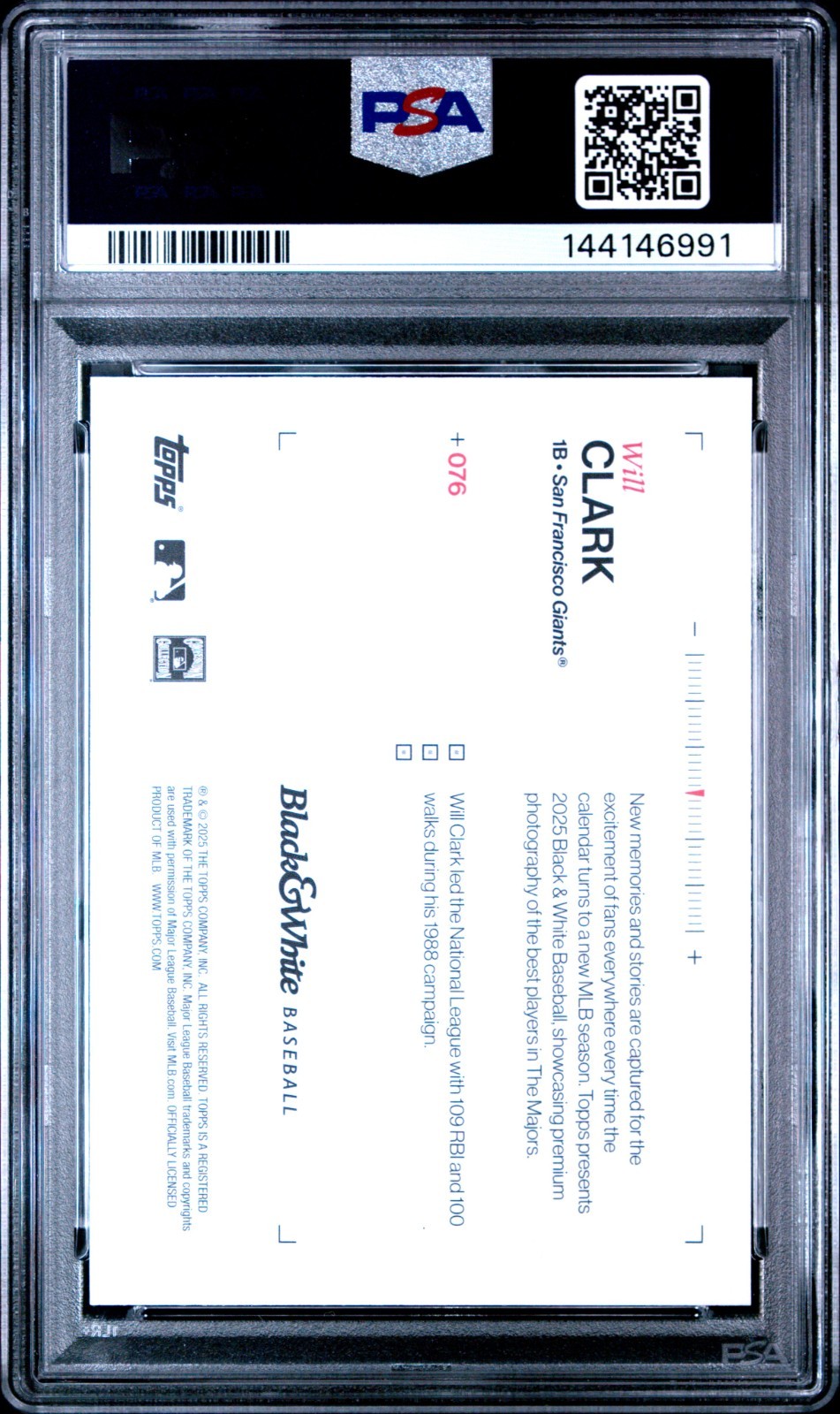 2025 Topps Black and White Baseball Will Clark #76 PSA 10 Gem Mint Giants