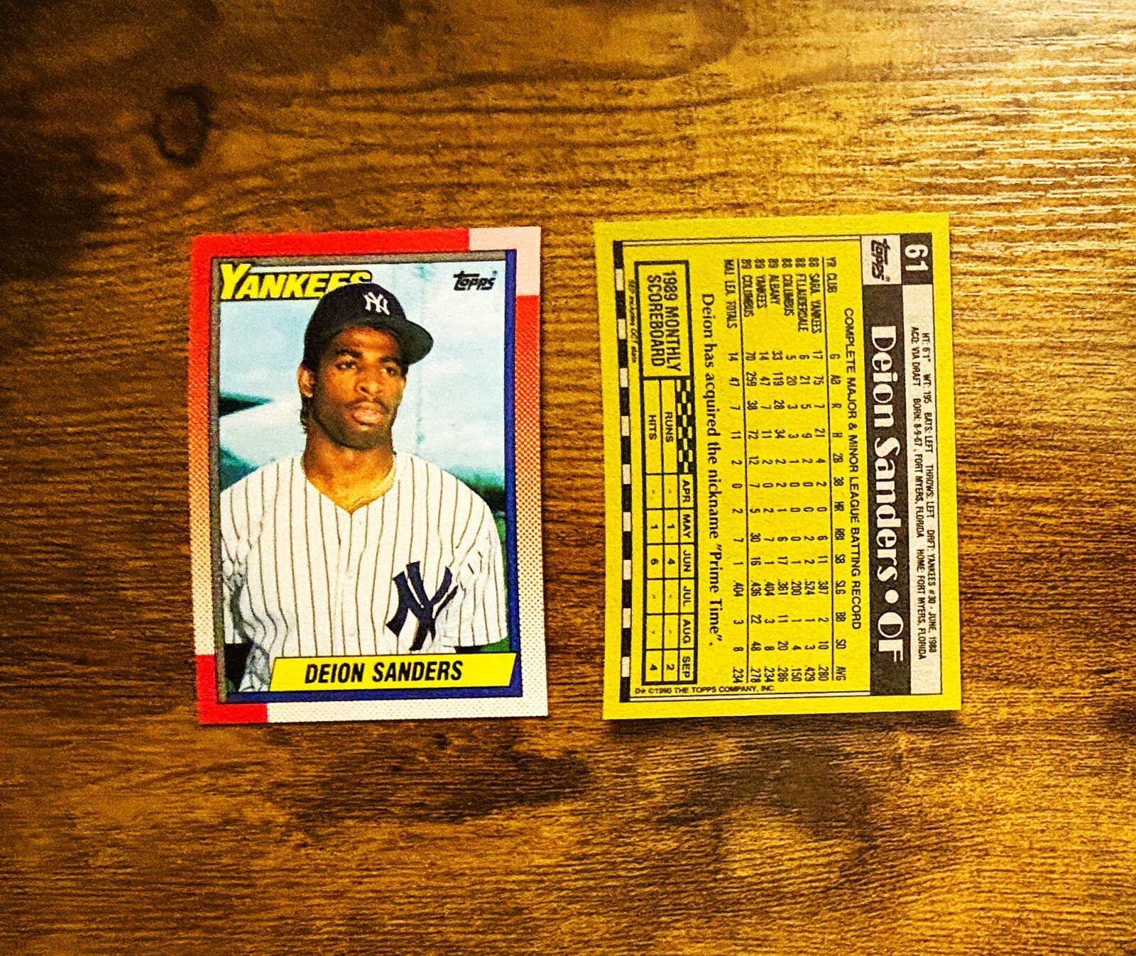 1990 Topps Deion Sanders ROOKIE Card #61 New York Yankees