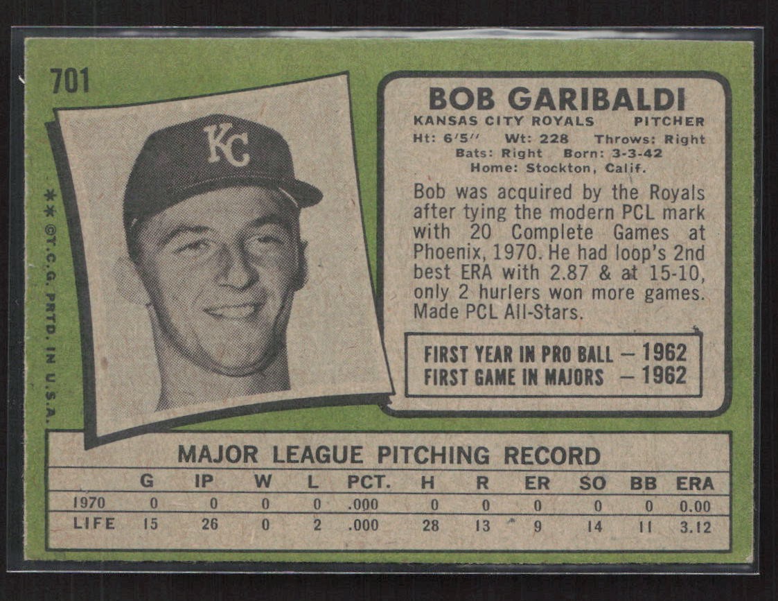 1971 Topps #701 Bob Garibaldi – VG/EX High #