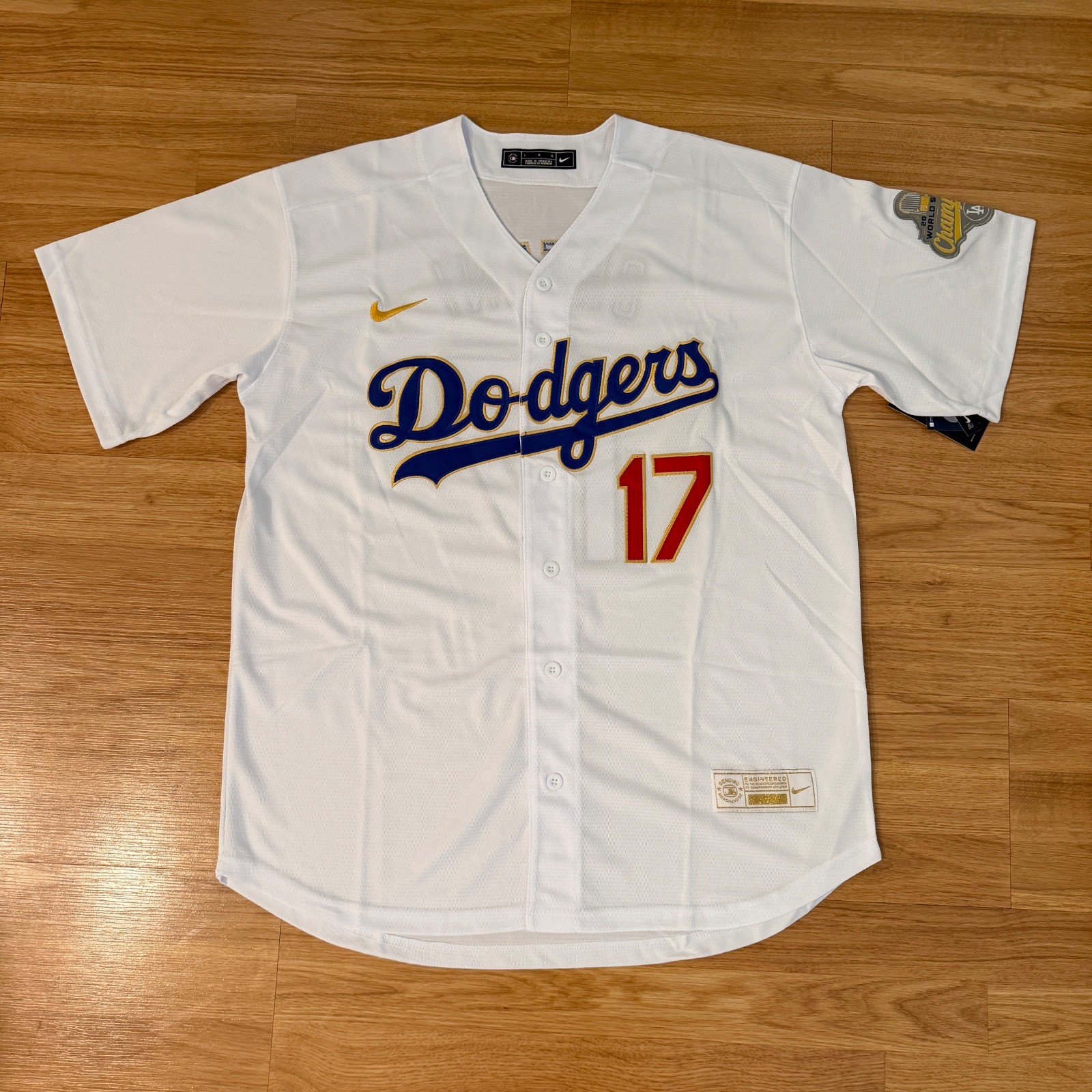 Los Angeles Dodgers Ohtani White Gold Stitched Mens Jersey