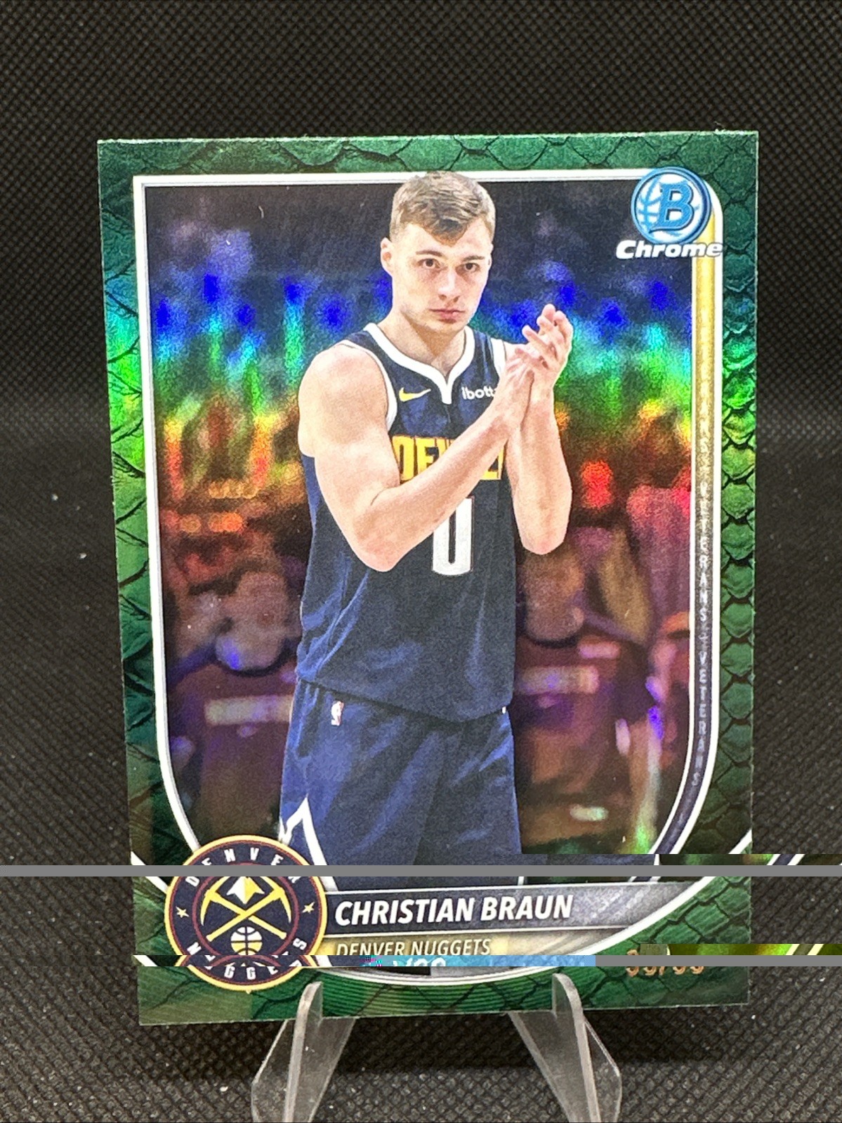 Bowman Chrome Green Refractor Christian Braun #181 Denver Nuggets reptilian /99