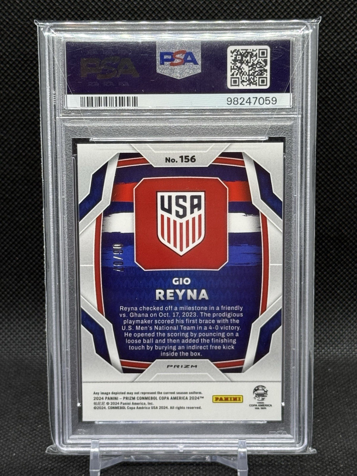 Gio Reyna 2024 Prizm Copa America Blue Shimmer FOTL Prizm /7 PSA 10 SSP USA