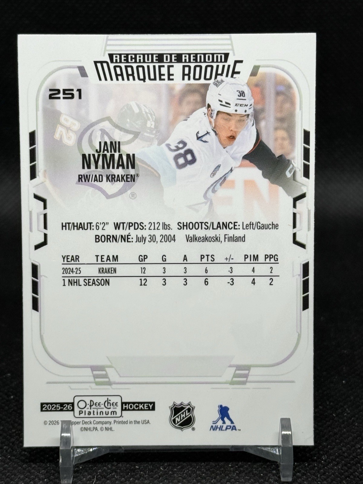 2025-26 O-Pee-Chee Platinum – Marquee Rookies Jani Nyman #251 (RC)