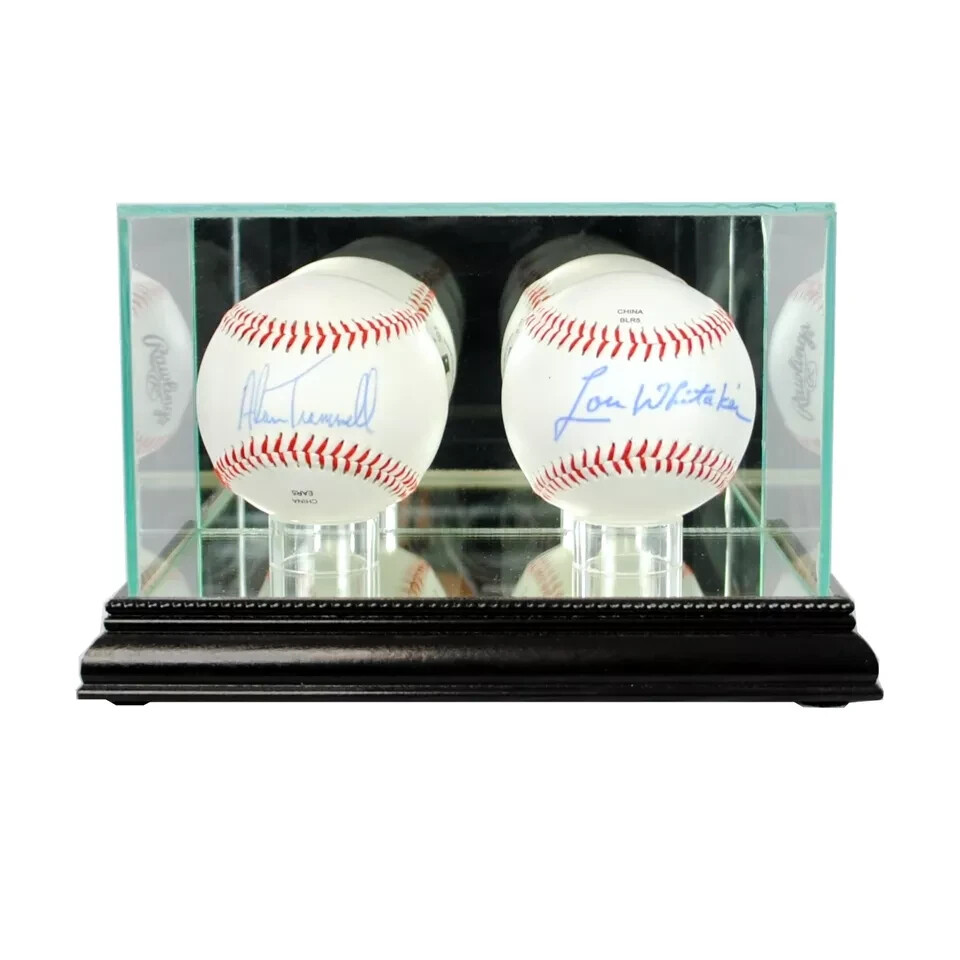 Double Baseball Display Case – UV Protected Glass Baseball Case with Wood Base
