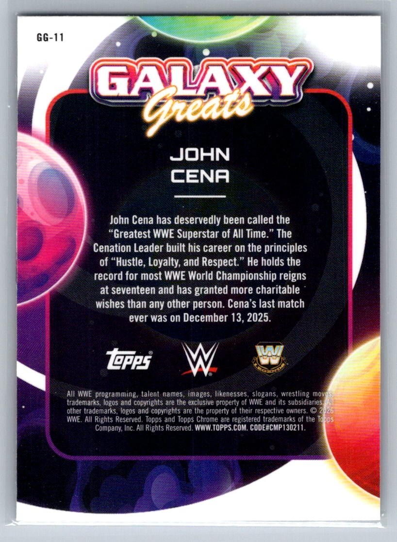 2026 WWE Topps Cosmic Chrome John Cena Galaxy Greats #GG-11
