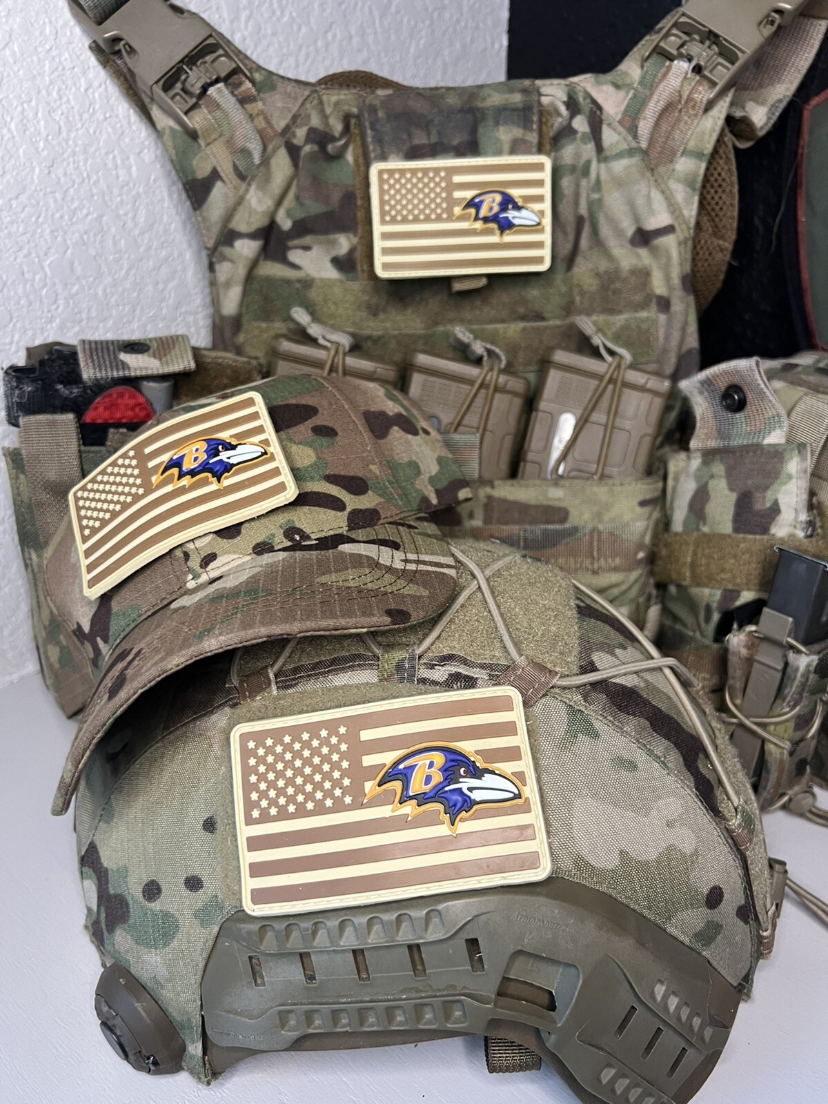 Military Combat American Flag Baltimore Ravens football PVC Patch W Vlcro