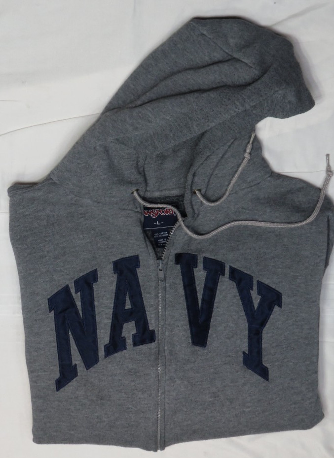 UNITED STATES NAVY USN MENS SHIRT MENS L HEATHER GRAY HOODIE JACKET ZIP JANSPORT