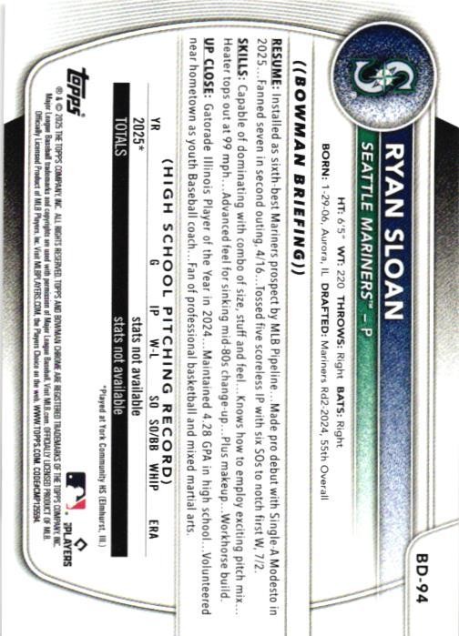 2025 Bowman Draft #BD-94 Ryan Sloan